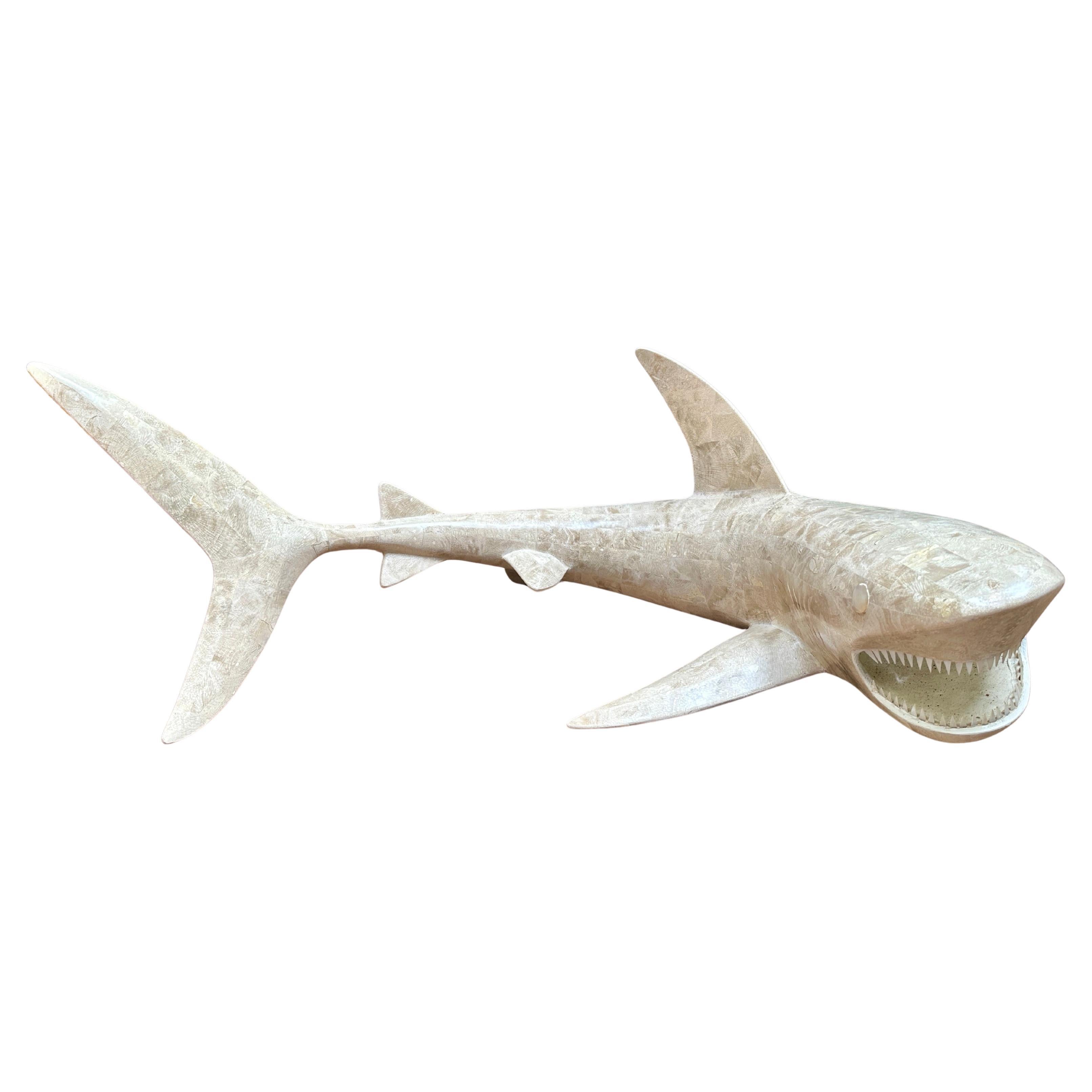 A Large Marble Shark Sculpture By Maitland Smith