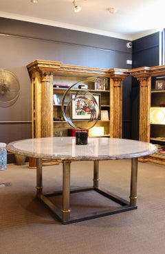 Gran mesa circular con tapa de mármol, hacia 1980