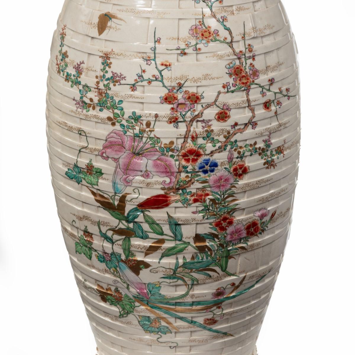 Late 19th Century Large Meiji Period Satsuma Earthenware Floor Vase For Sale