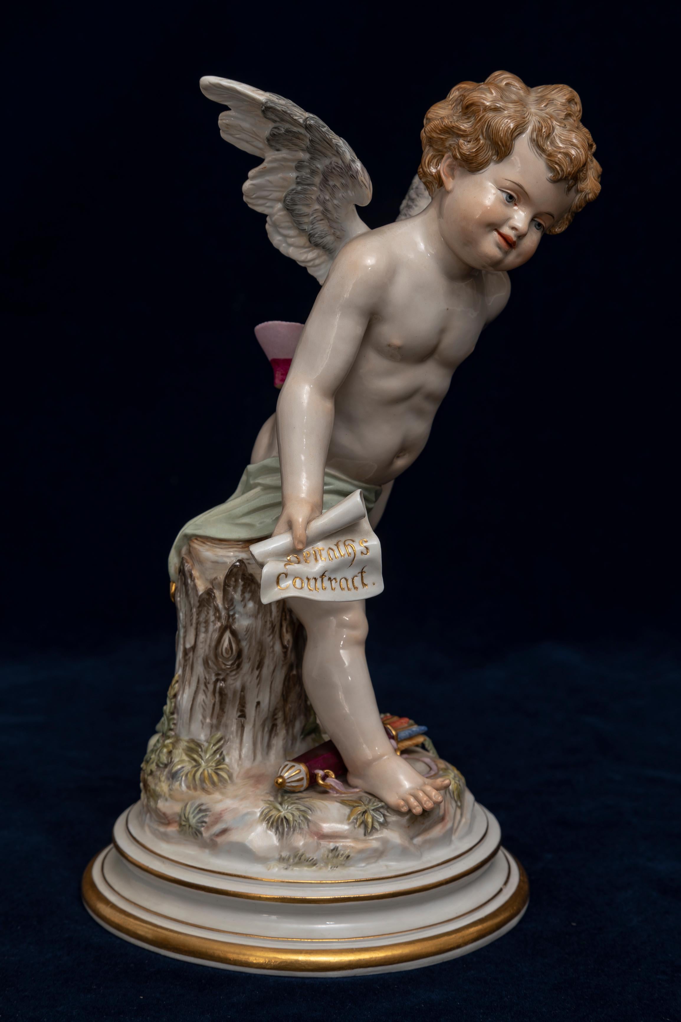 Eine große Meissen Porcelain Devisenkinder Amor Figur 