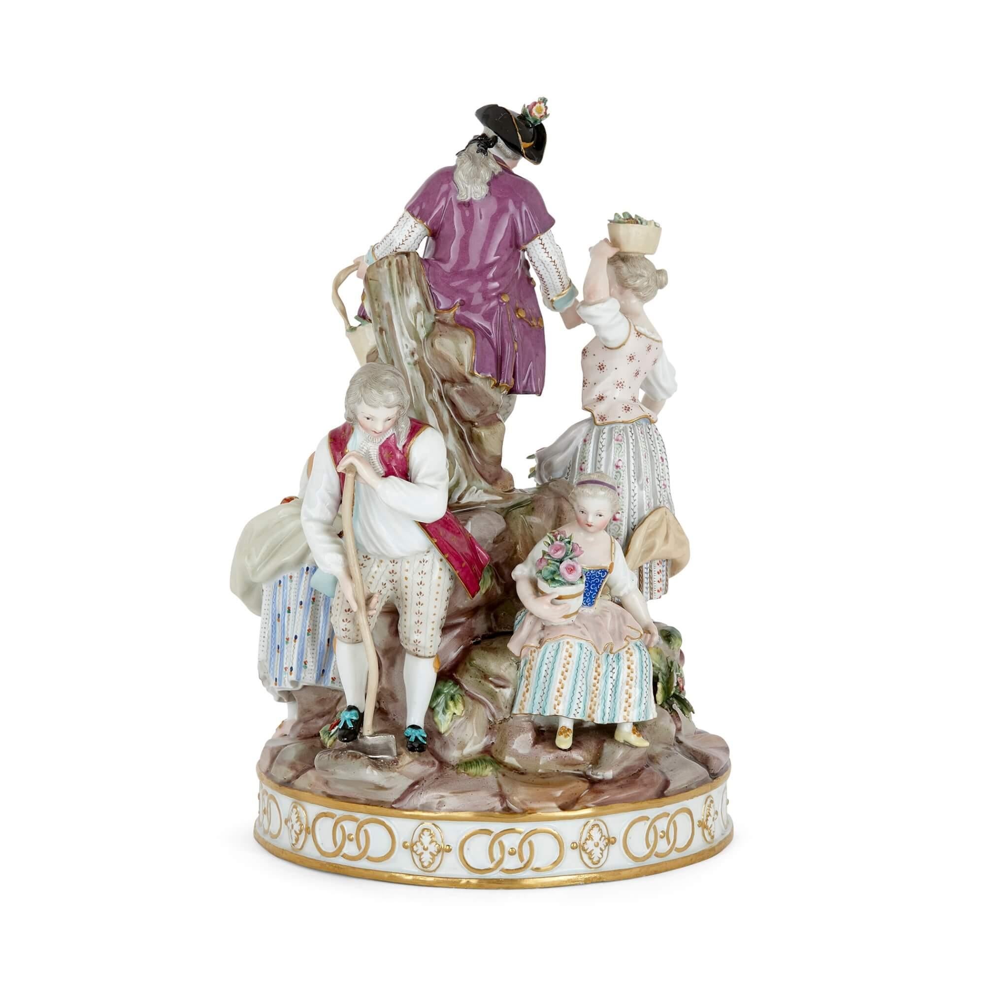 Rococo Large Meissen Porcelain Group of Gardeners, Late 19th Century For Sale