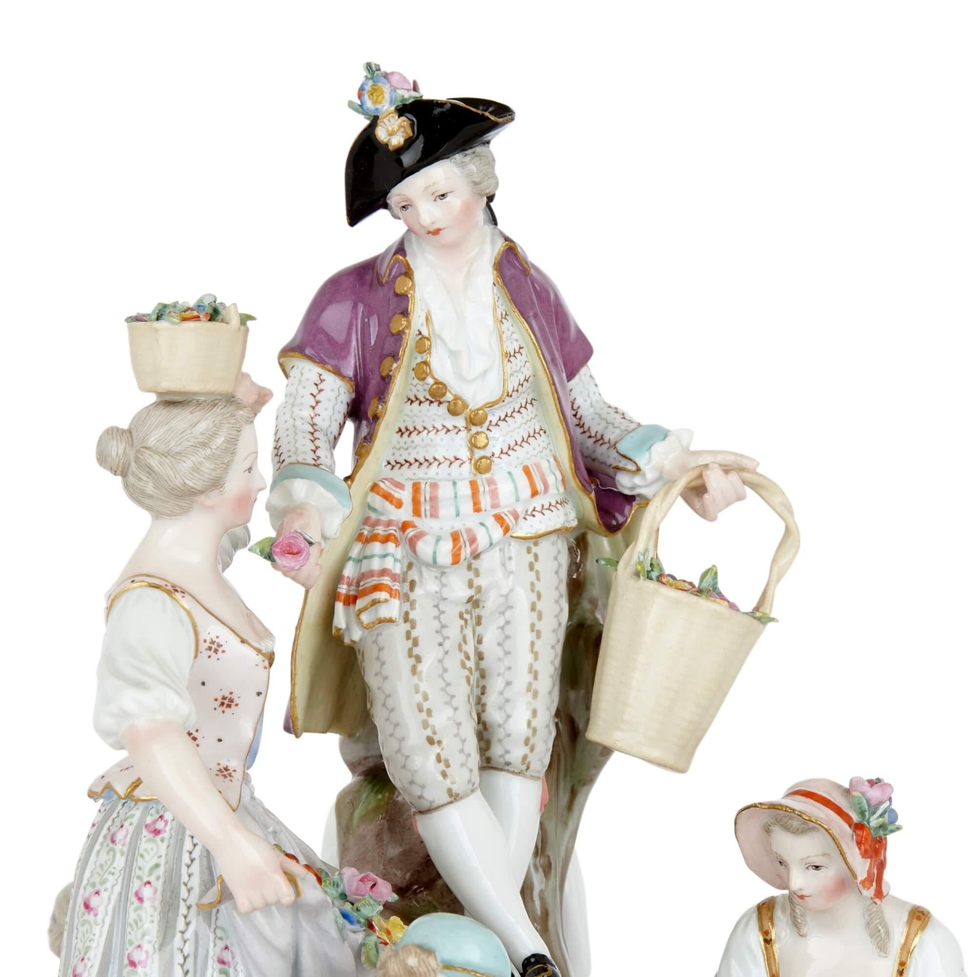 German Large Meissen Porcelain Group of Gardeners, Late 19th Century For Sale
