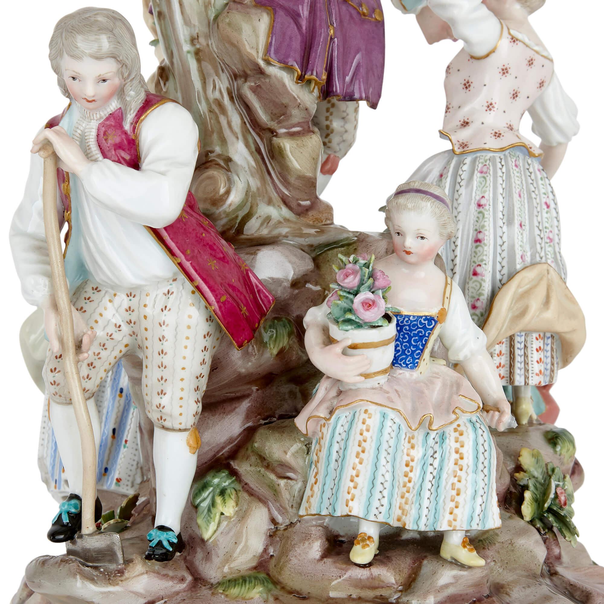Painted Large Meissen Porcelain Group of Gardeners, Late 19th Century For Sale