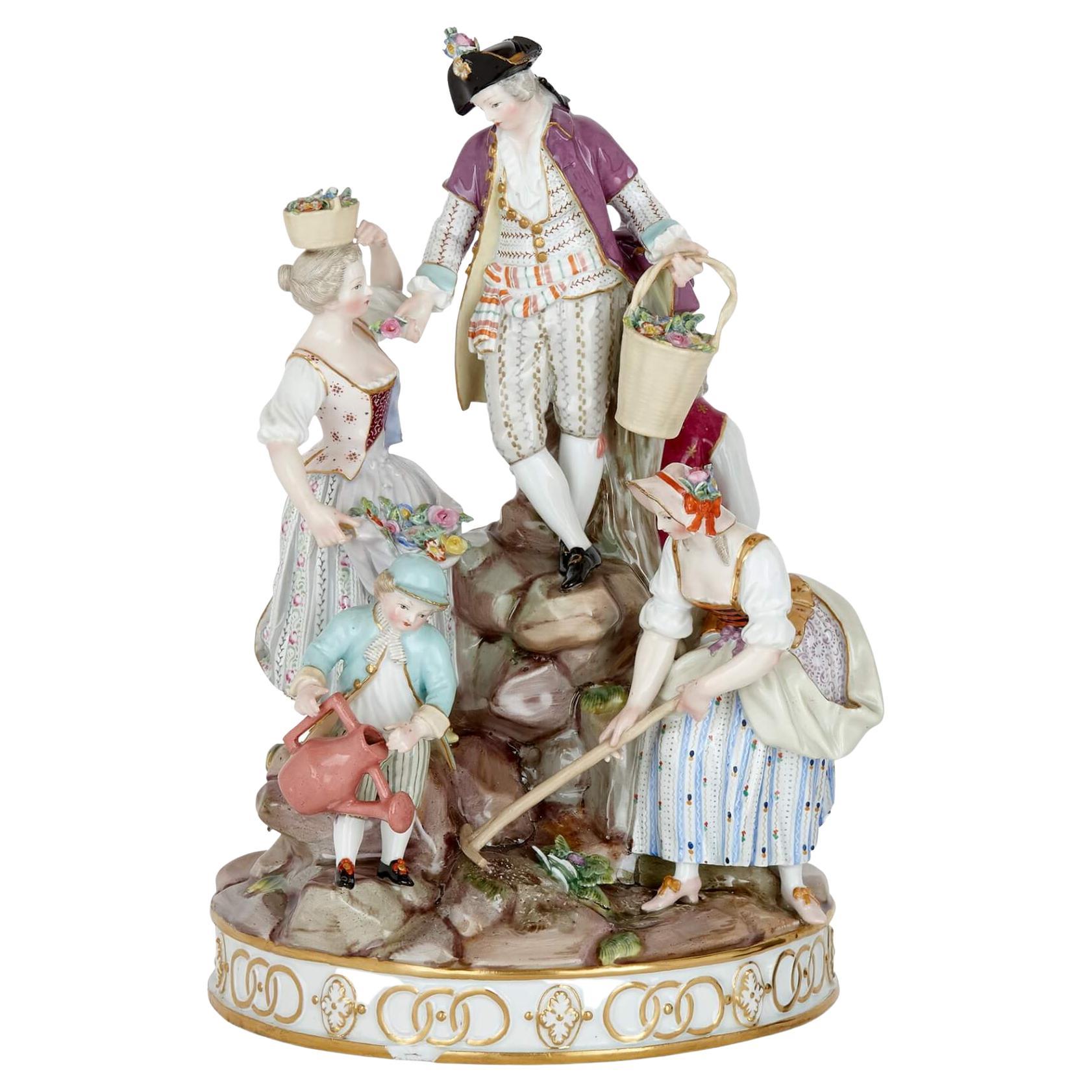 Large Meissen Porcelain Group of Gardeners, Late 19th Century For Sale
