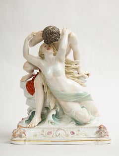 Large Meissen Porcelain Group of Lovers Kissing in the Ocean on a Rock