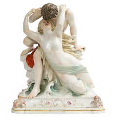 Large Meissen Porcelain Group of Lovers Kissing in the Ocean on a Rock