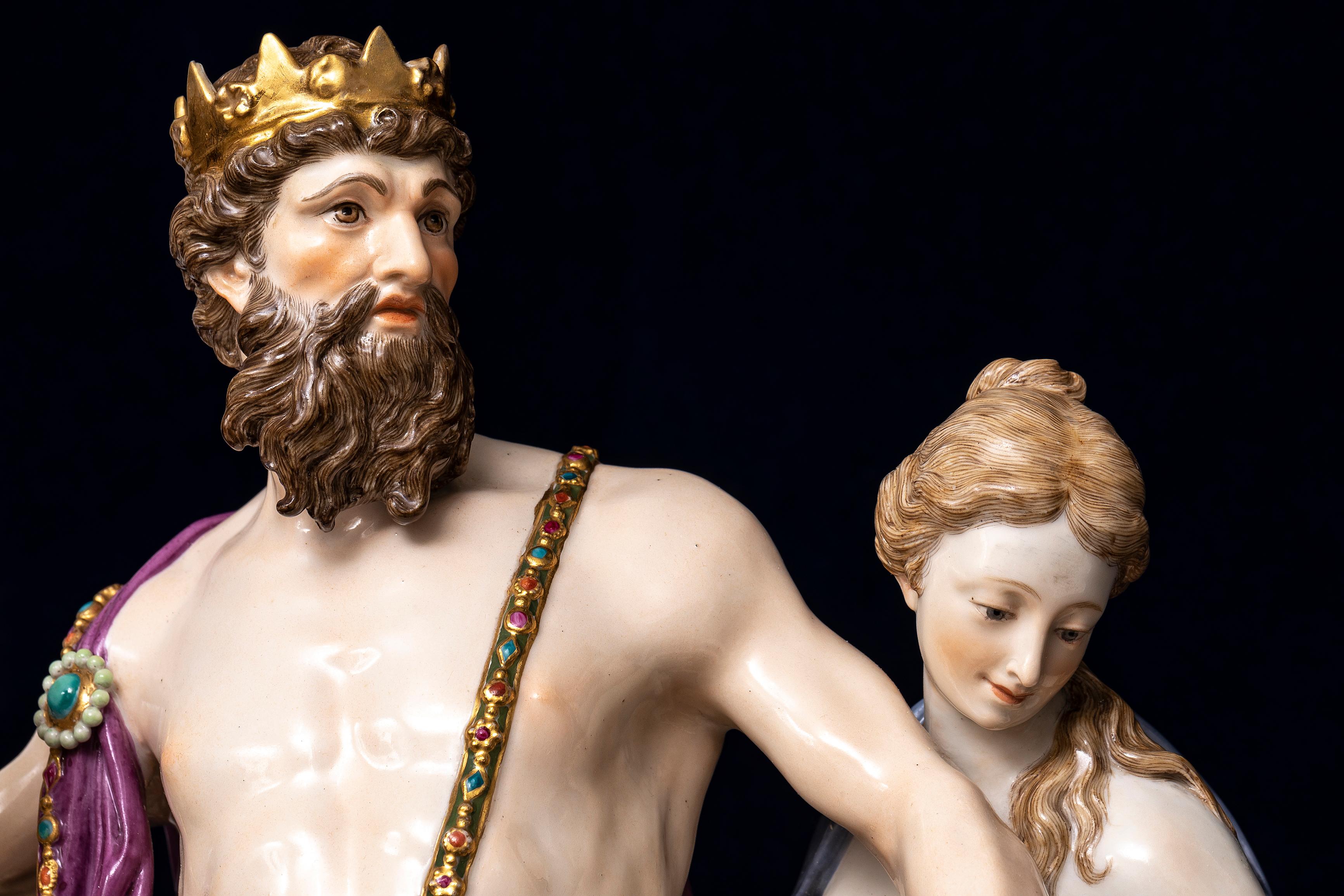 Großer Tafelaufsatz aus Meissener Porzellan mit mythologischer Figur, *Neptun und THETIS* im Angebot 4