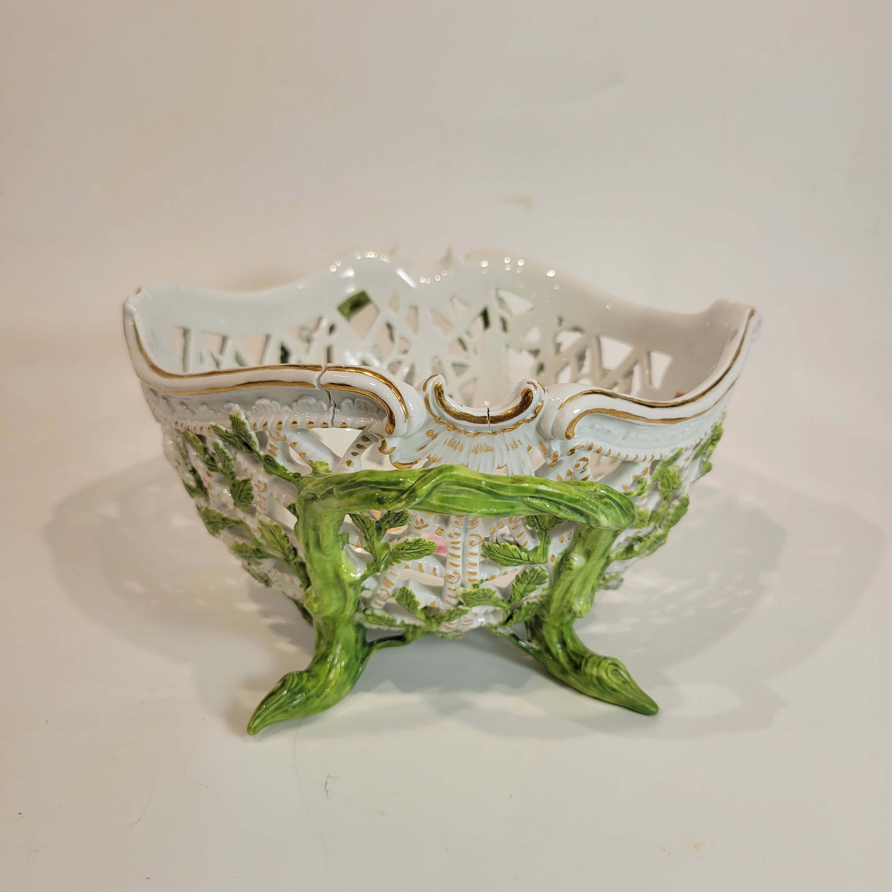 Rococo Large Meissen Porcelain Reticulated Basket Bowl, 18C. For Sale