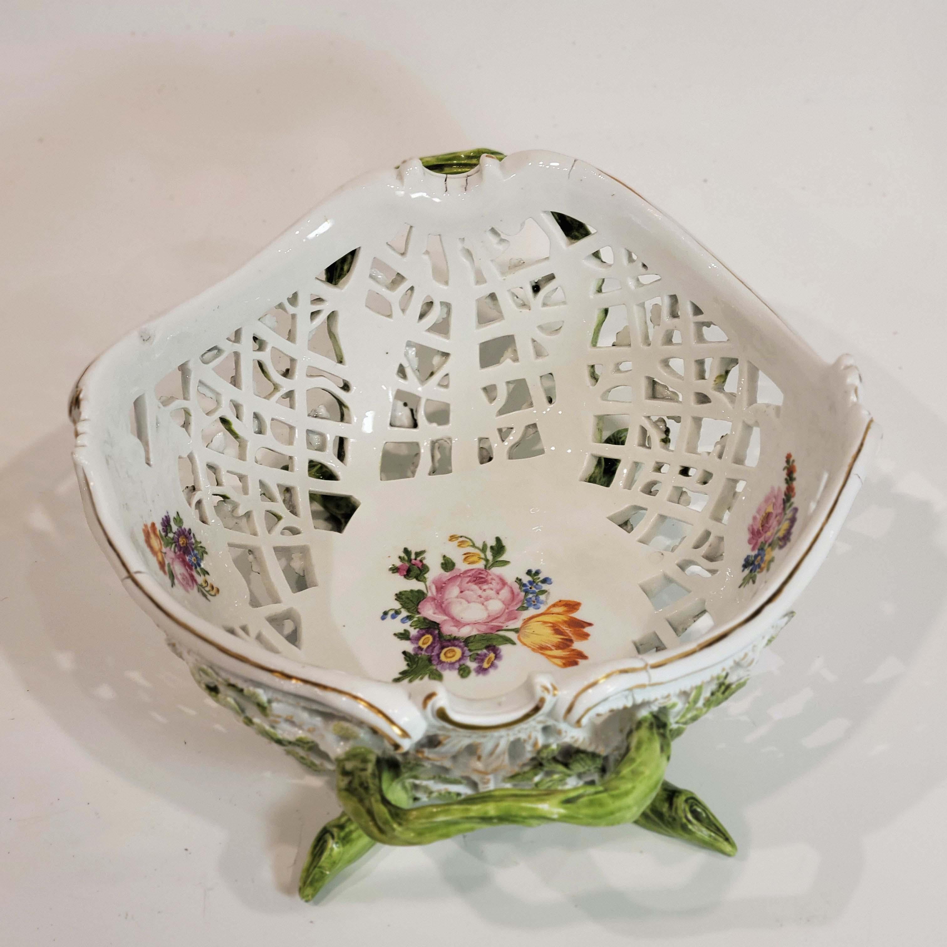 18th Century and Earlier Large Meissen Porcelain Reticulated Basket Bowl, 18C. For Sale