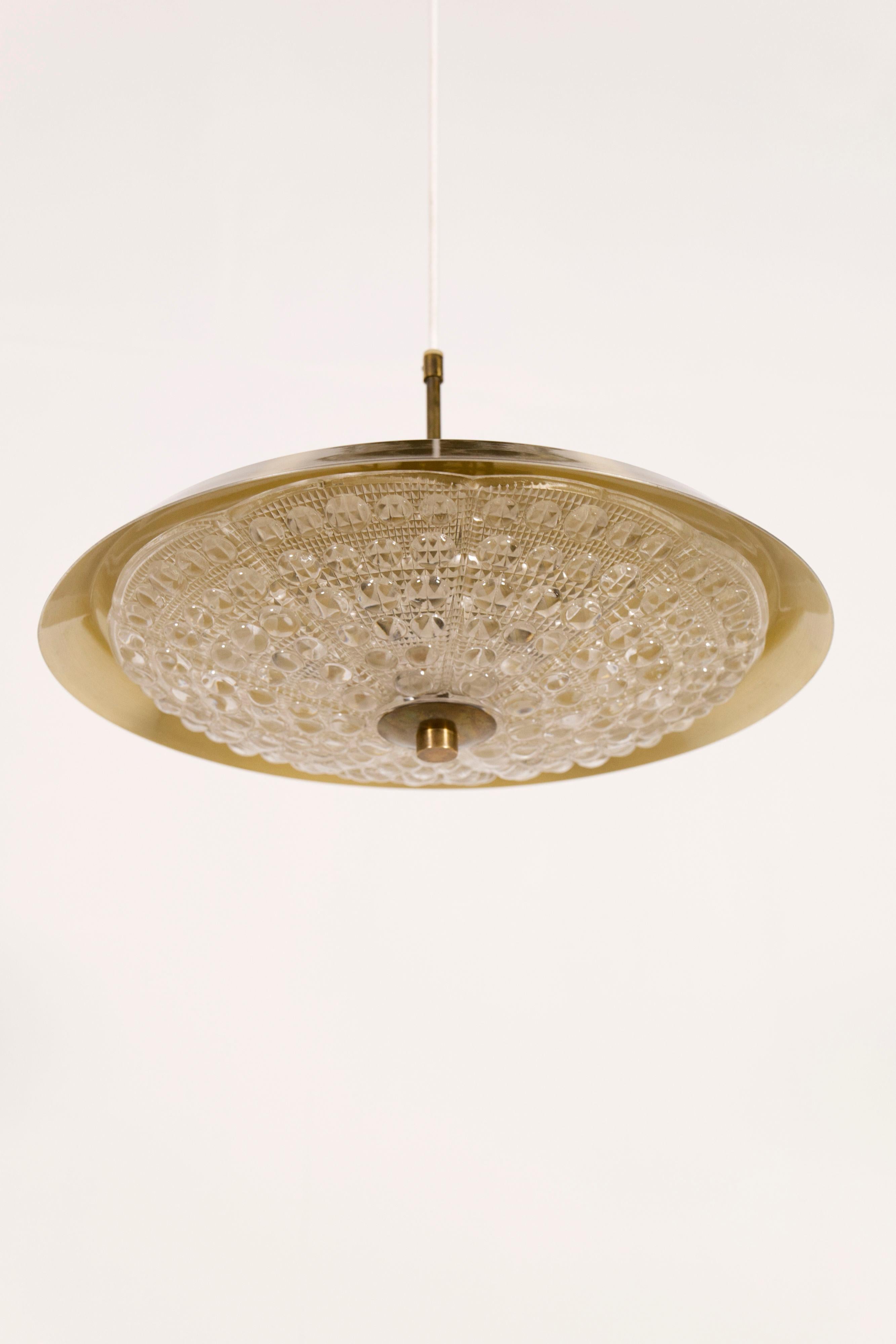 Danois Grande lampe suspendue en métal et verre 