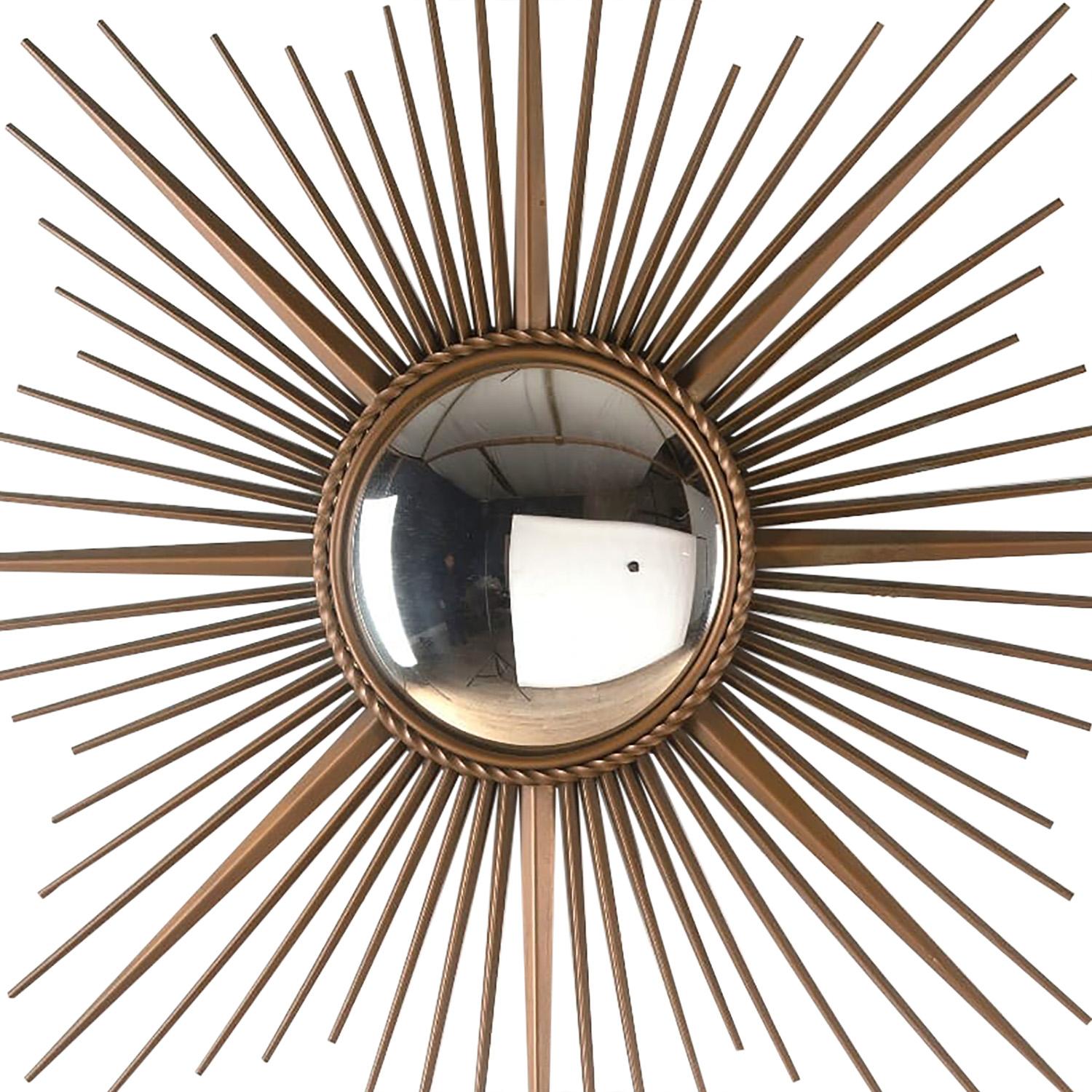 Large Metal Sunburst Mirror with Convex Glass In Good Condition In Tetbury, Gloucestershire