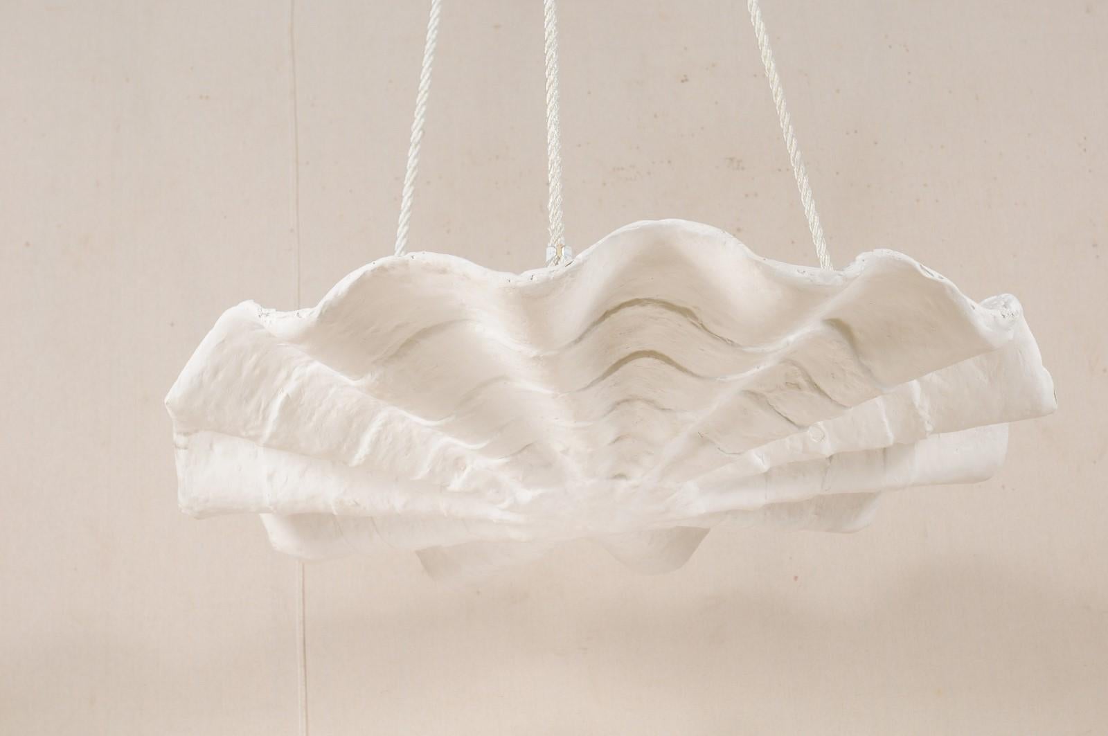 Mid-Century Modern Large Midcentury Inspired Artisan Made Suspended Light Fixture, White Color