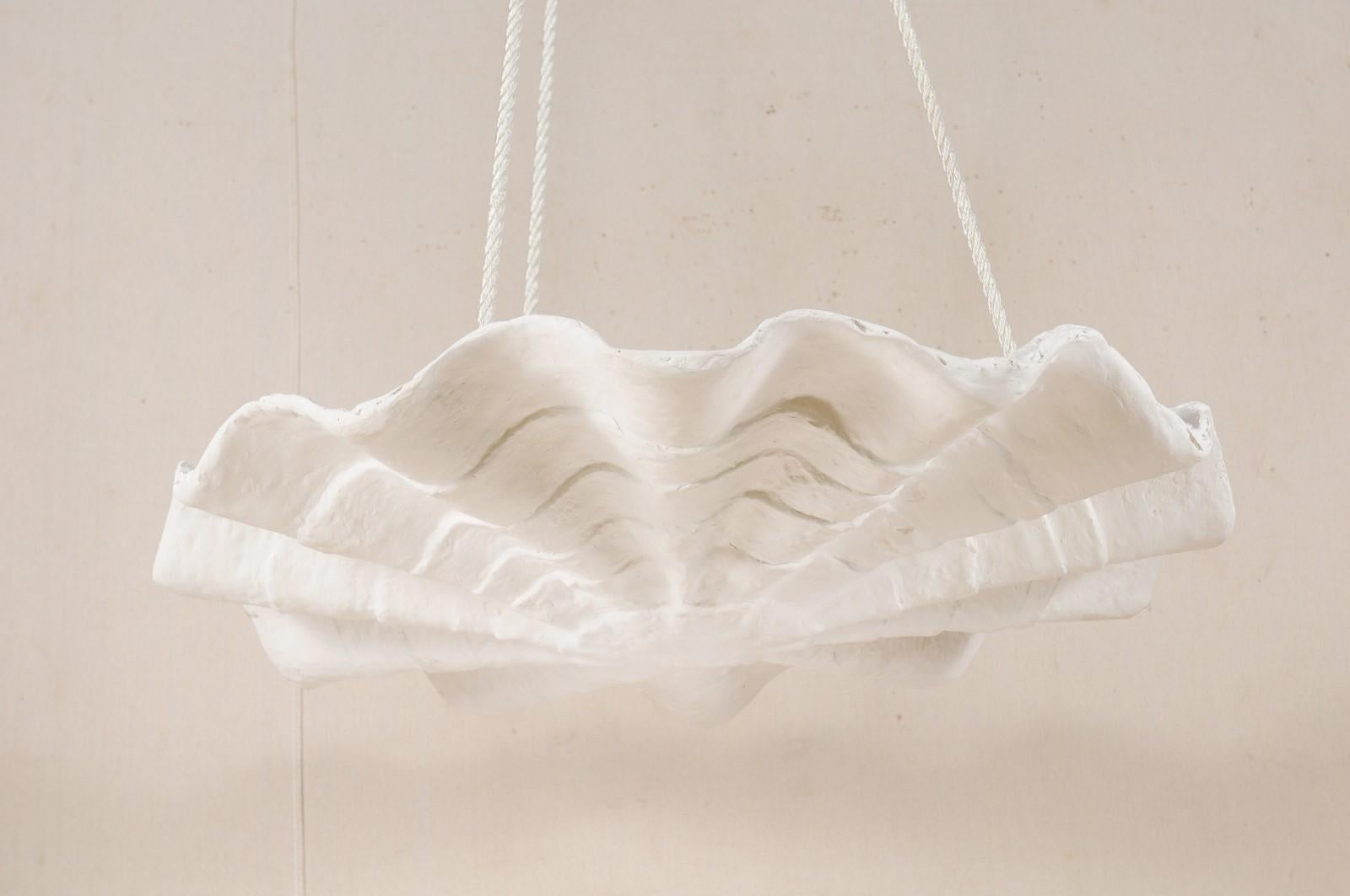 North American Large Midcentury Inspired Artisan Made Suspended Light Fixture, White Color