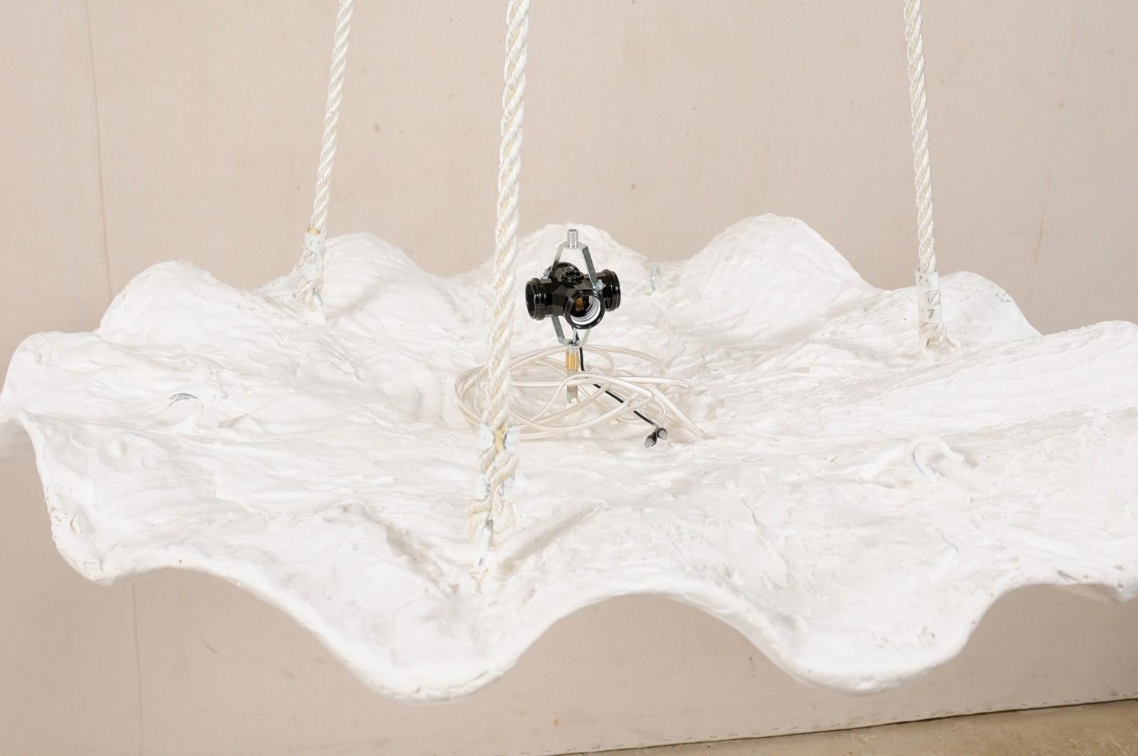 Rope Large Midcentury Inspired Artisan Made Suspended Light Fixture, White Color