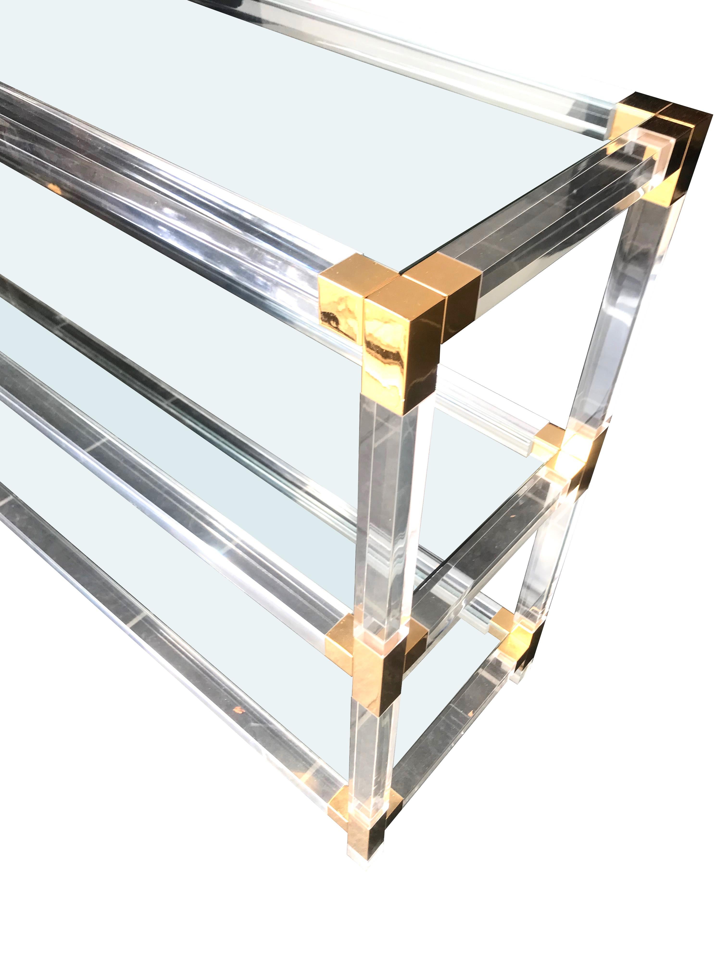lucite console table with shelf