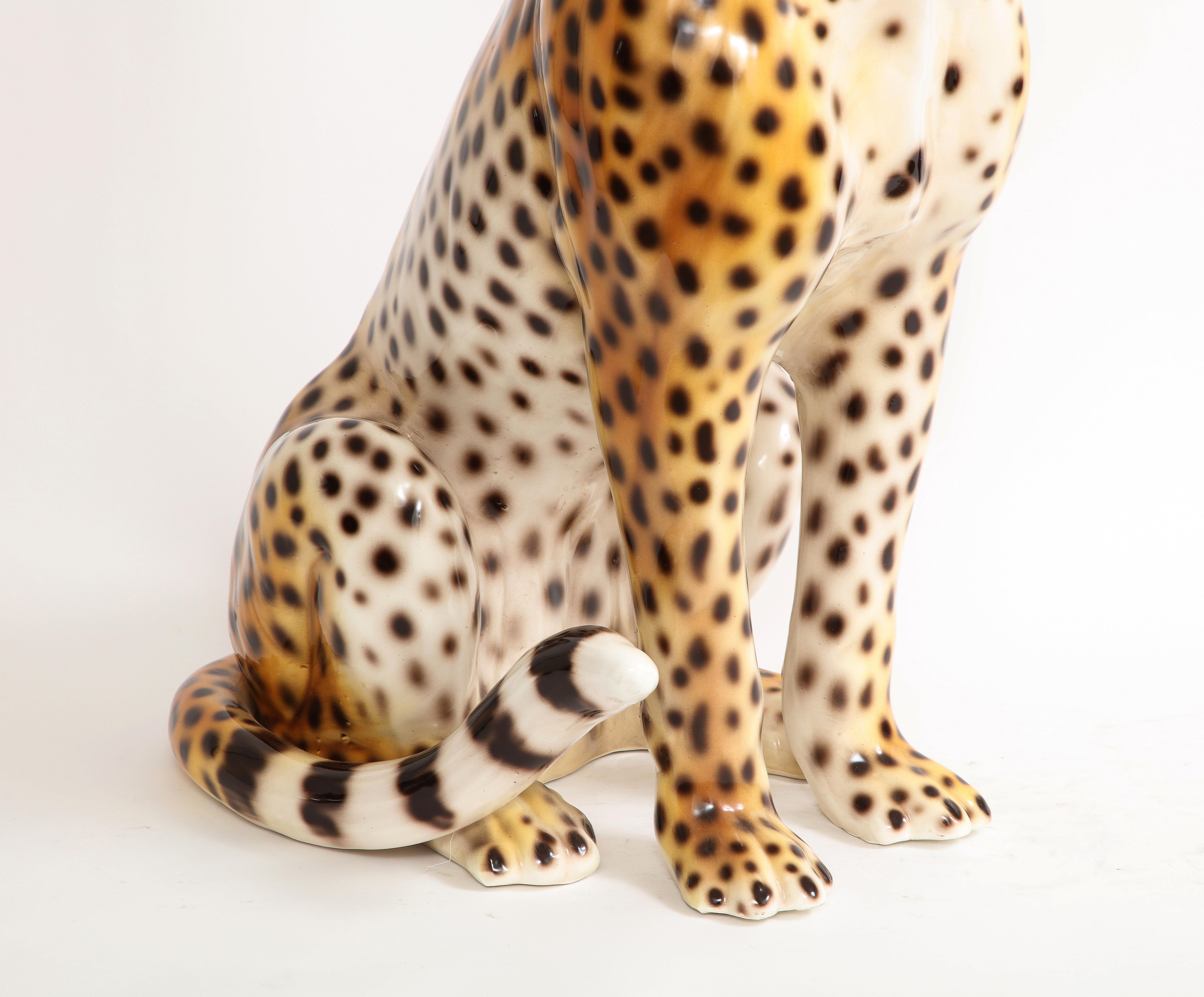 Large Mid-Century Modern Italian Ceramic Sculpture of a Seated Jaguar 2