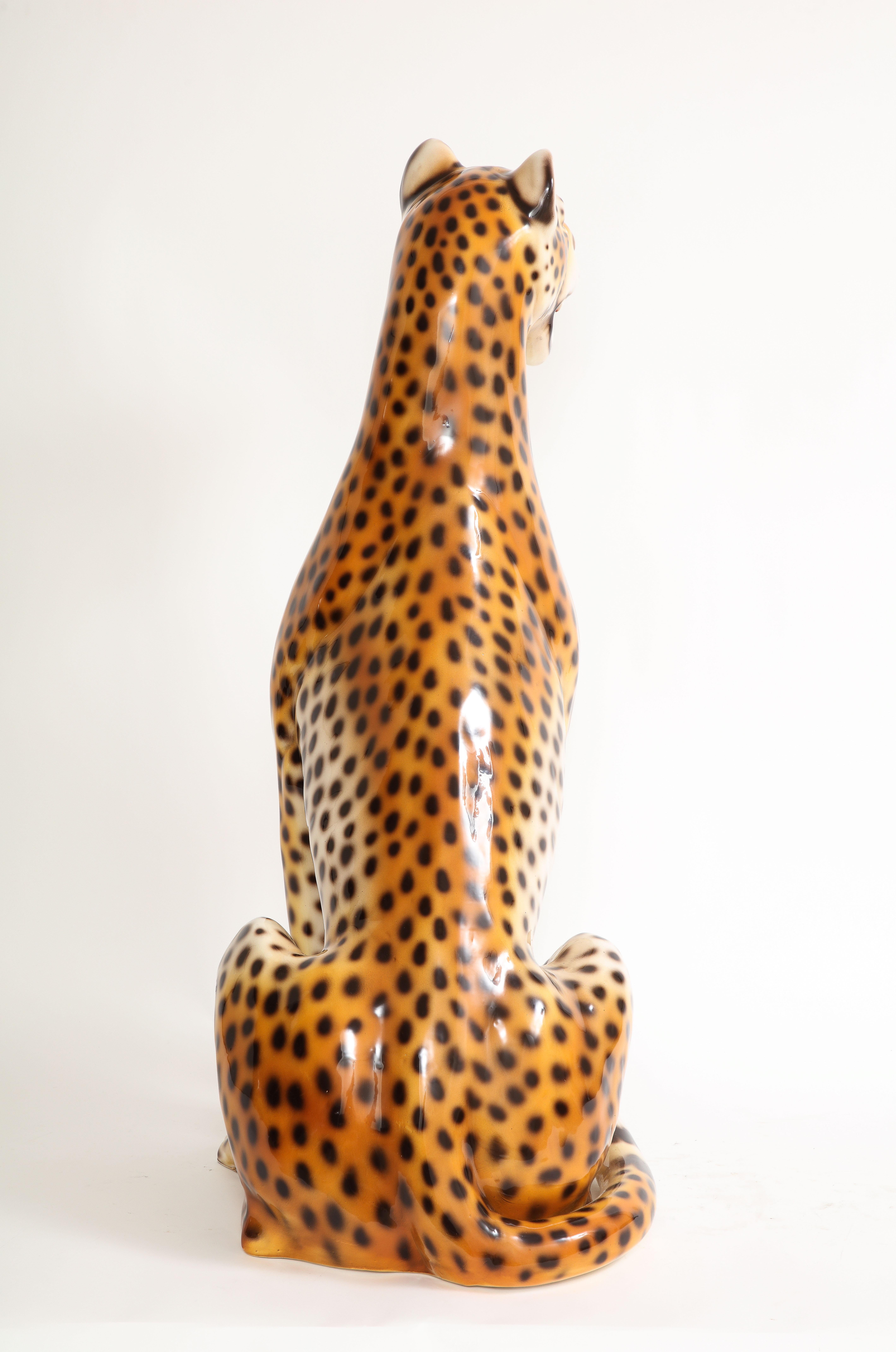 20th Century Large Mid-Century Modern Italian Ceramic Sculpture of a Seated Jaguar