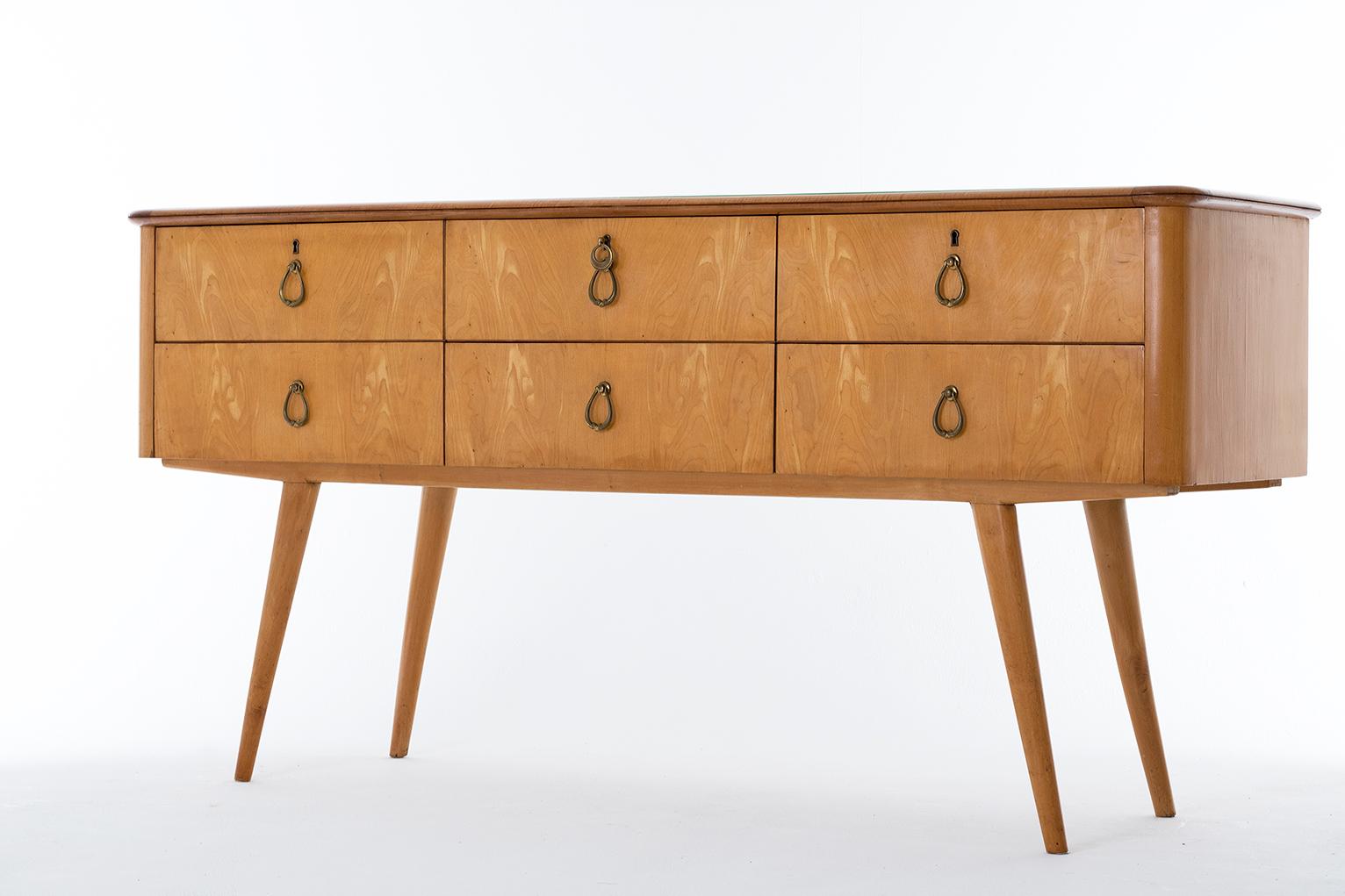 Italian Large Midcentury Sycamore Chest of Drawers