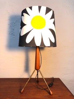 Large Mid-Century Tripod Table Lamp in Brass and Teak