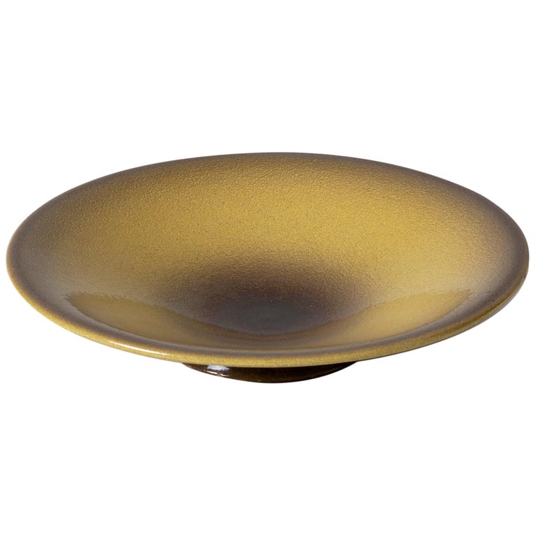 Large Midcentury Yellow Ceramic Plate by Serra at 1stDibs