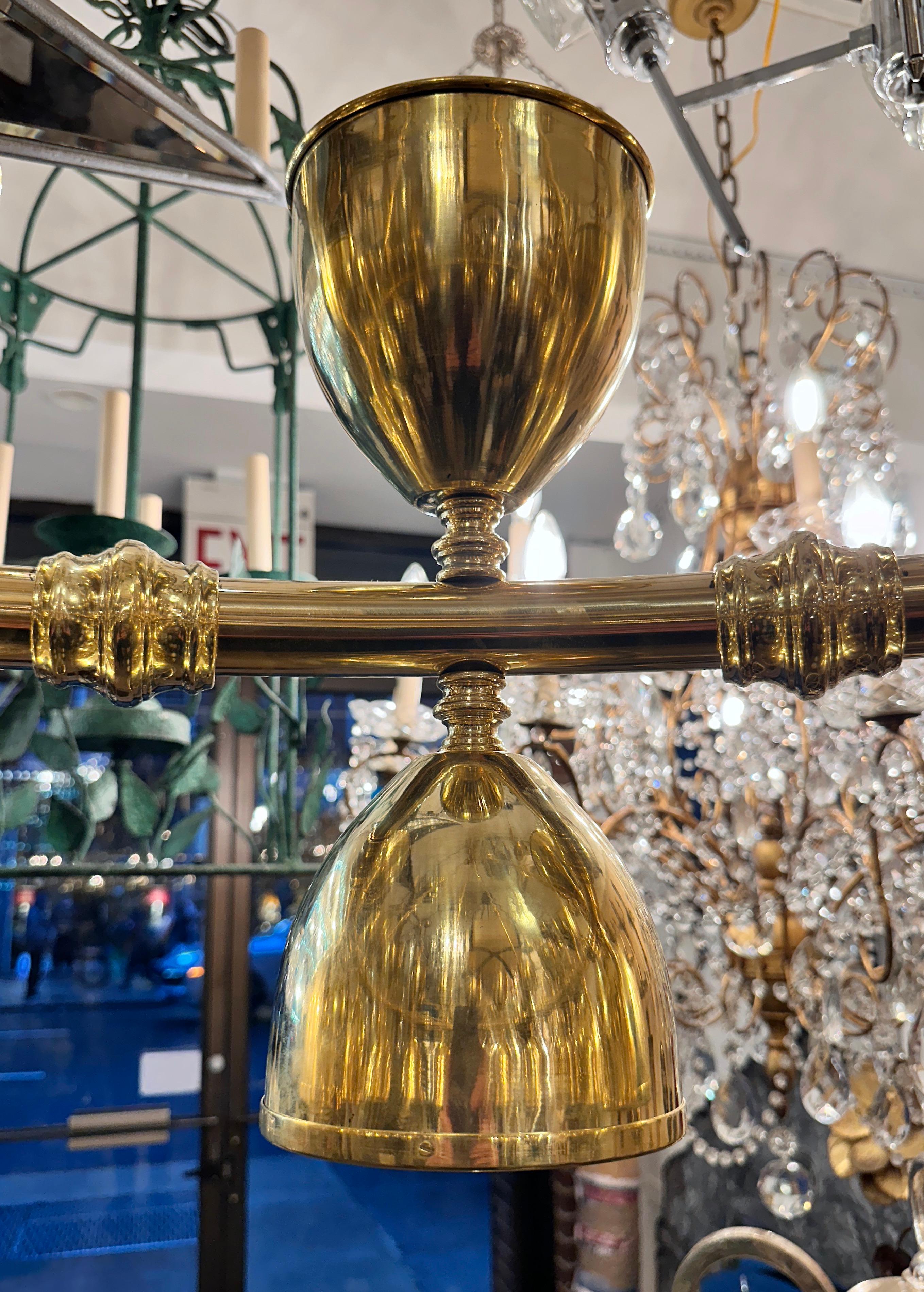 Mid-20th Century A Large Midcentury Brass Chandelier For Sale