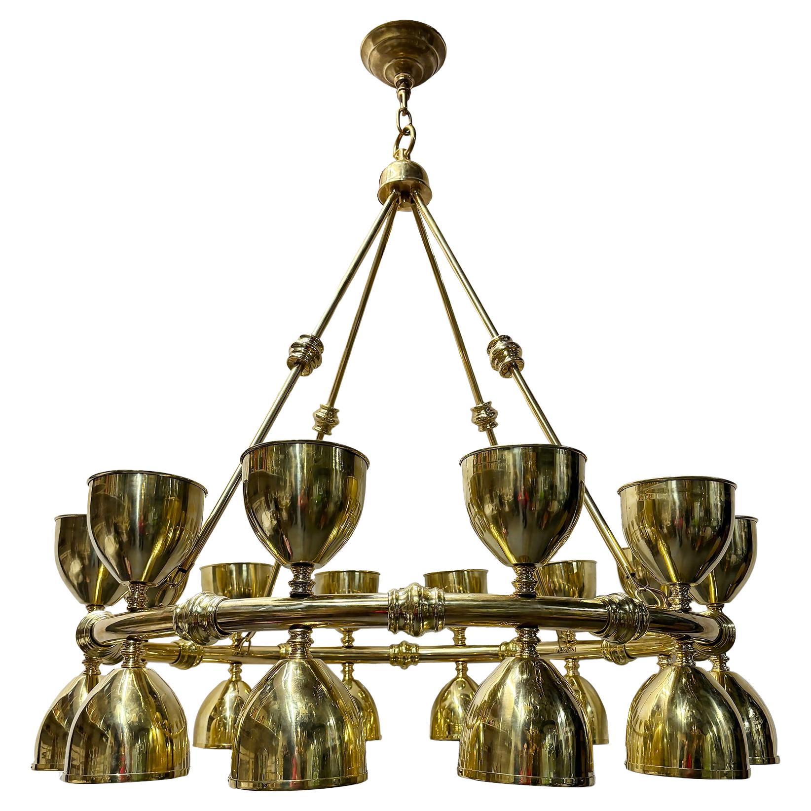 A Large Midcentury Brass Chandelier