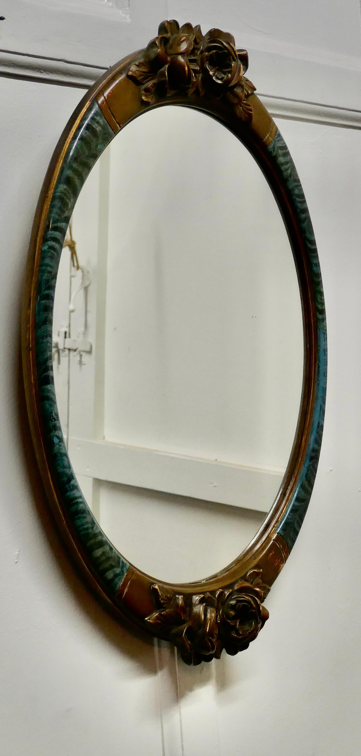 French Provincial Large Mirror in Oval Ormolu Frame