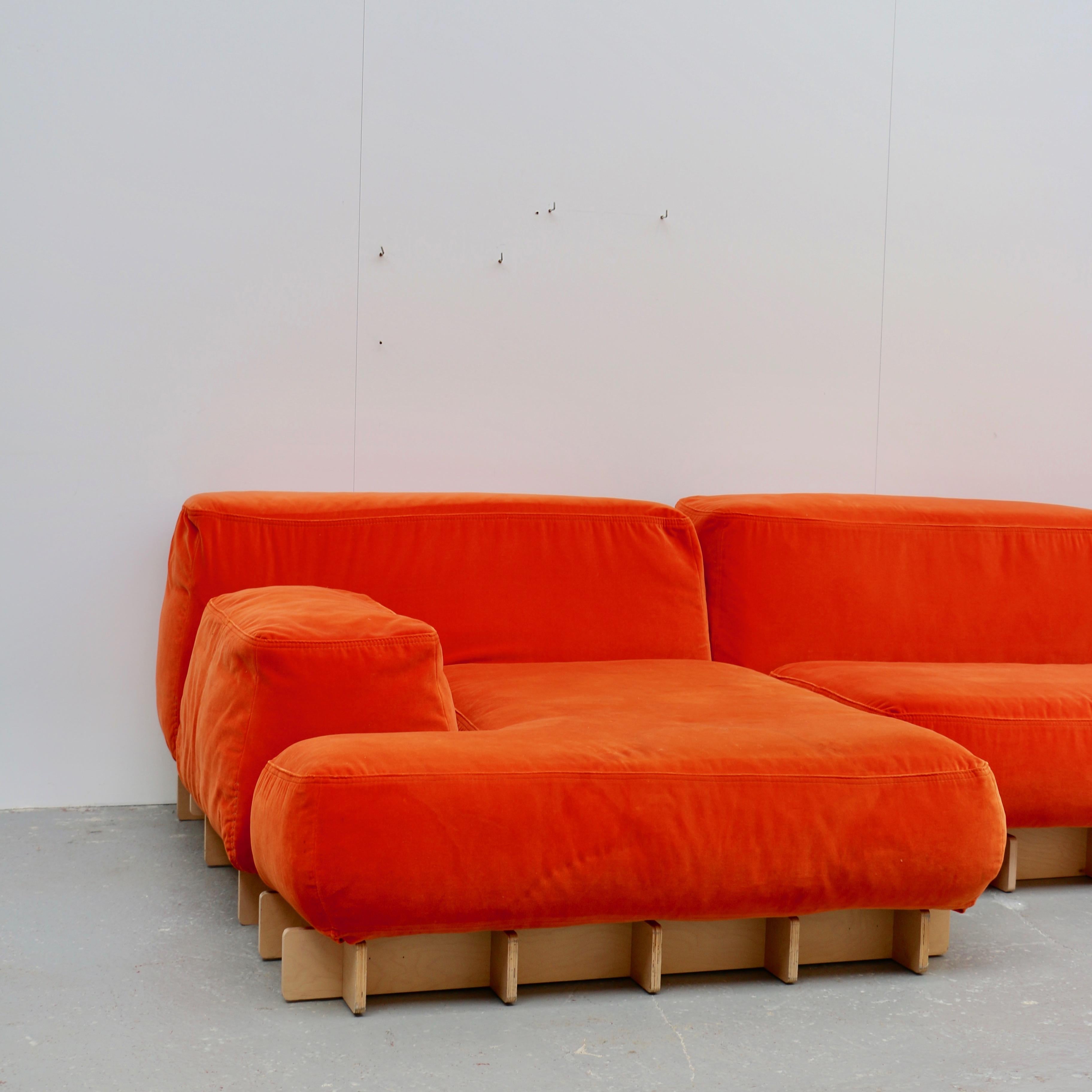 Large Modular Sofa in Orange Velvet, Italy, 2000s For Sale 4