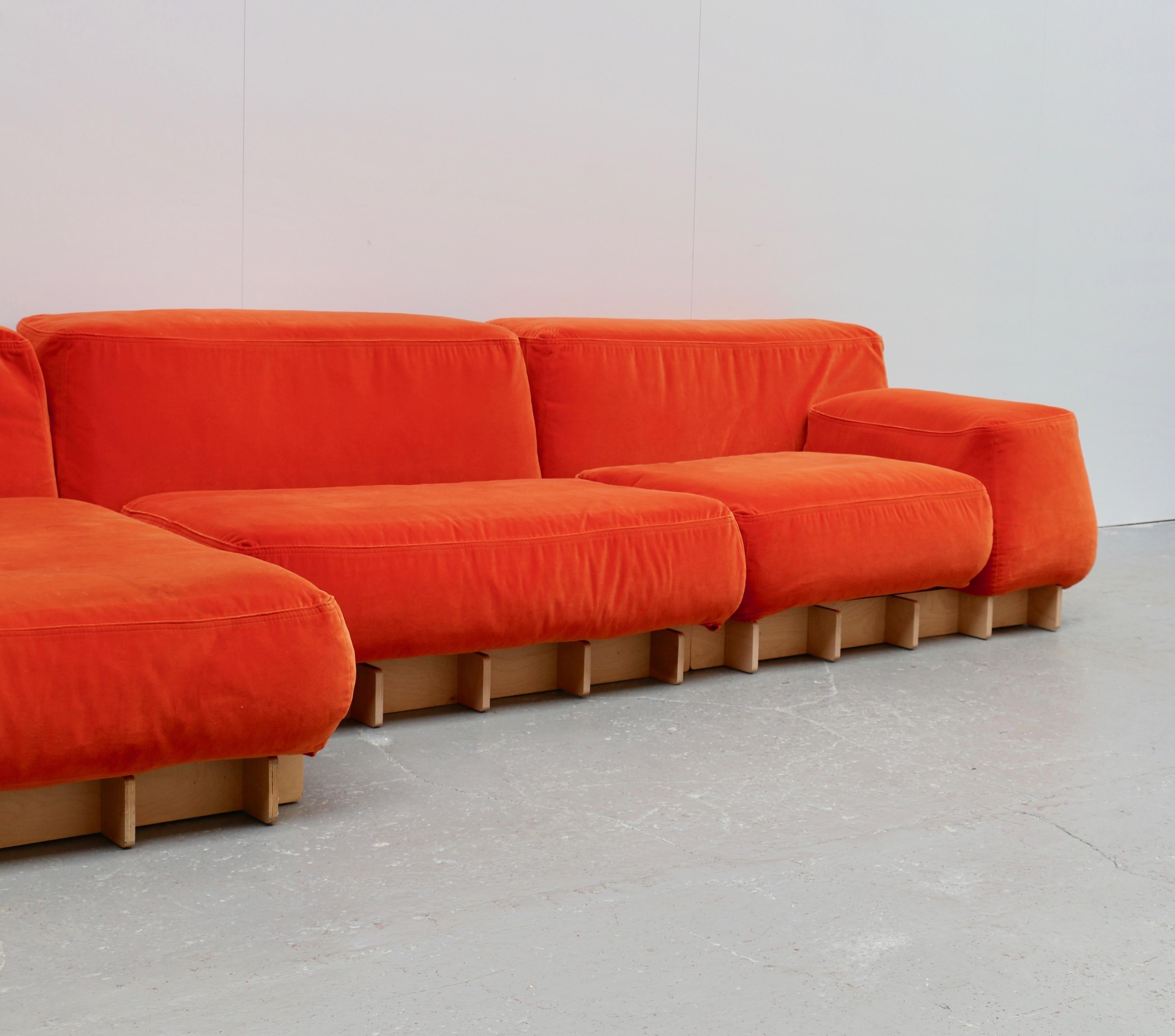 Large Modular Sofa in Orange Velvet, Italy, 2000s For Sale 7