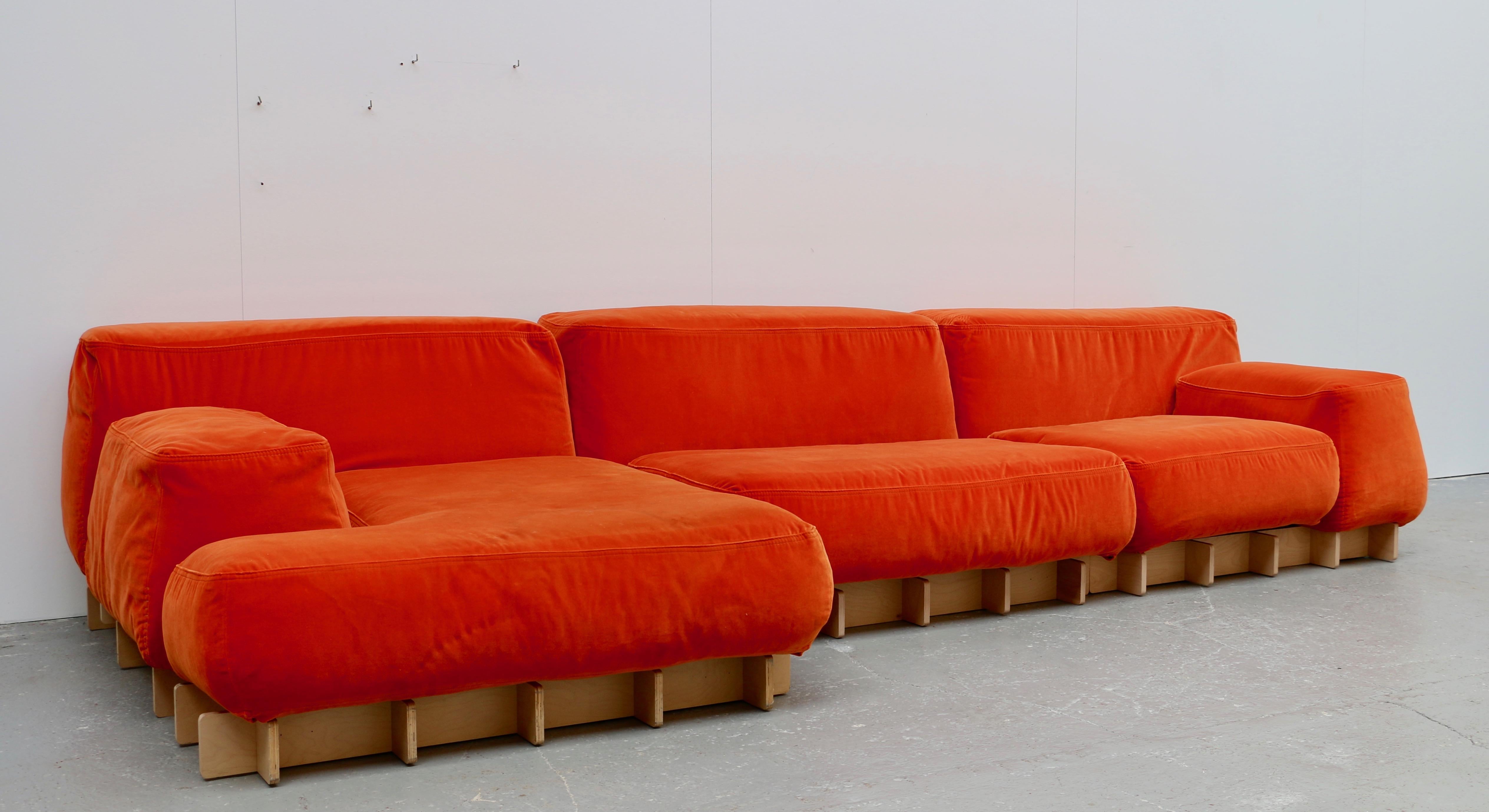 Large Modular Sofa in Orange Velvet, Italy, 2000s For Sale 8
