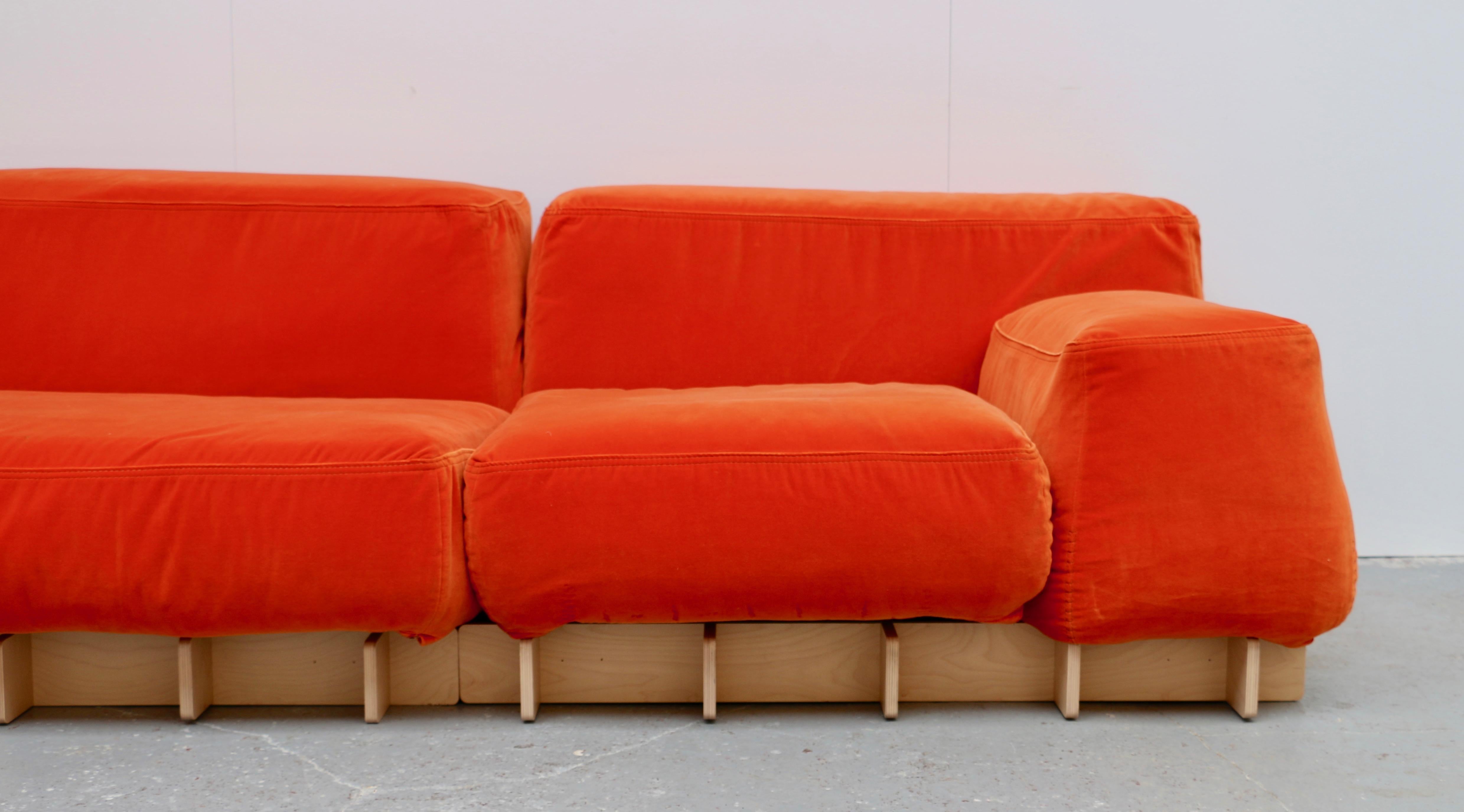 Large Modular Sofa in Orange Velvet, Italy, 2000s For Sale 7