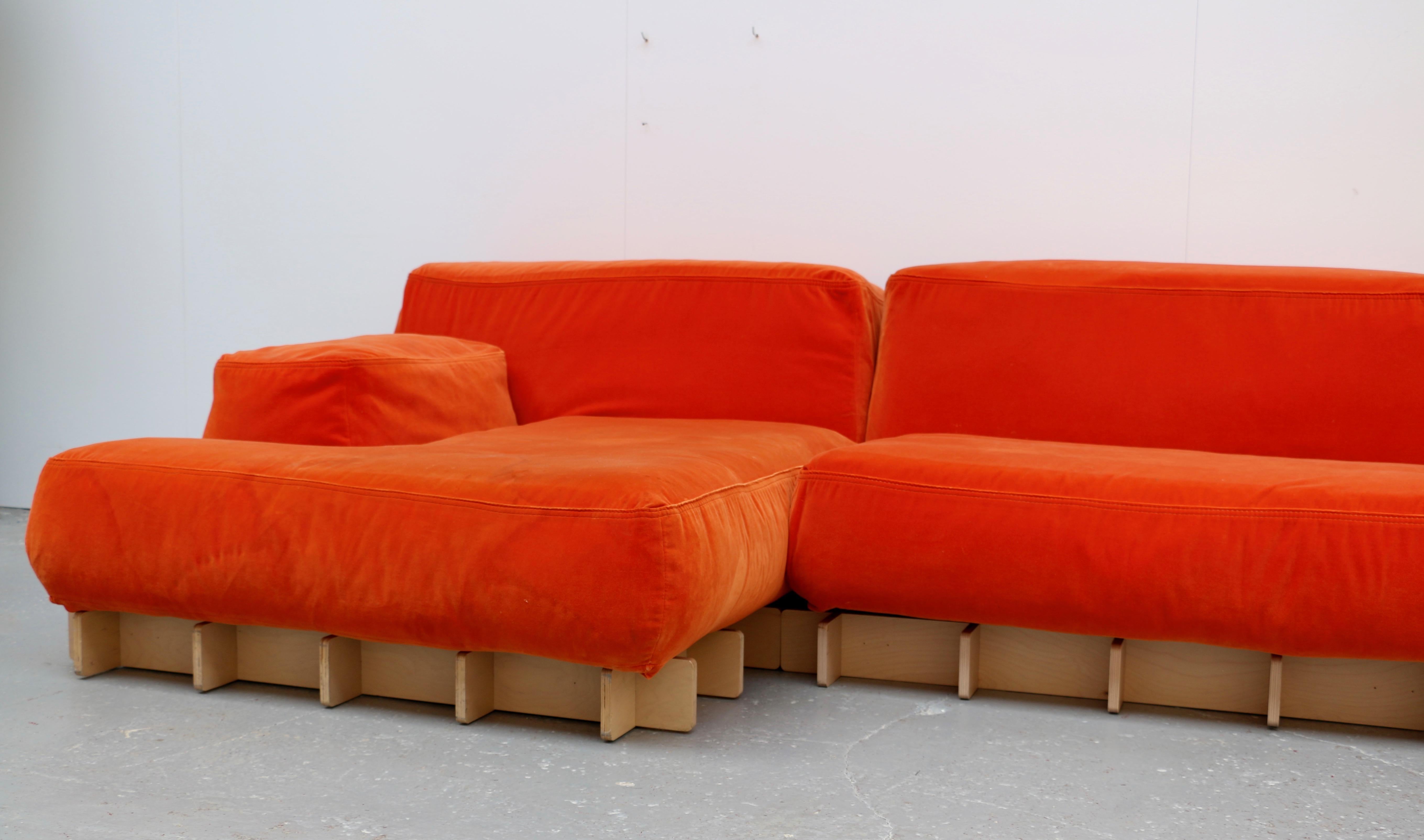 Large Modular Sofa in Orange Velvet, Italy, 2000s For Sale 8