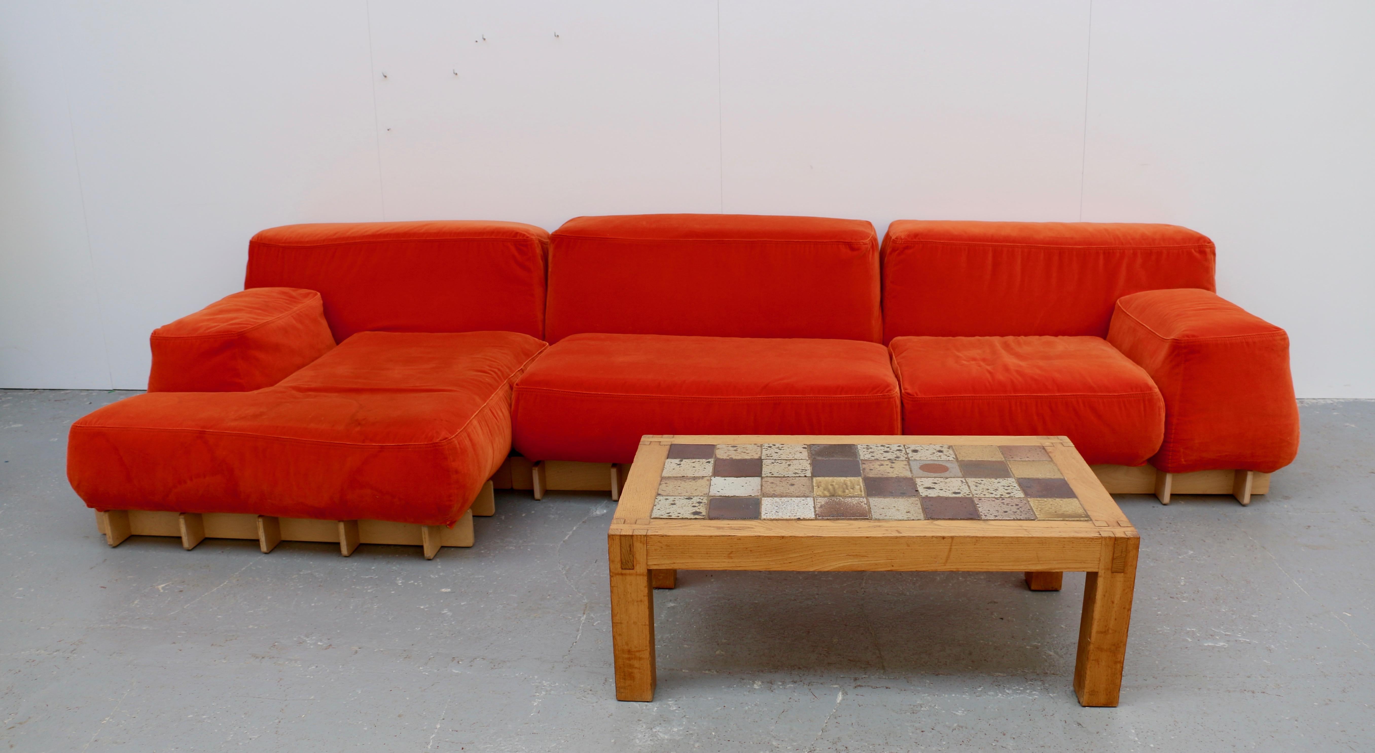 Large Modular Sofa in Orange Velvet, Italy, 2000s For Sale 9