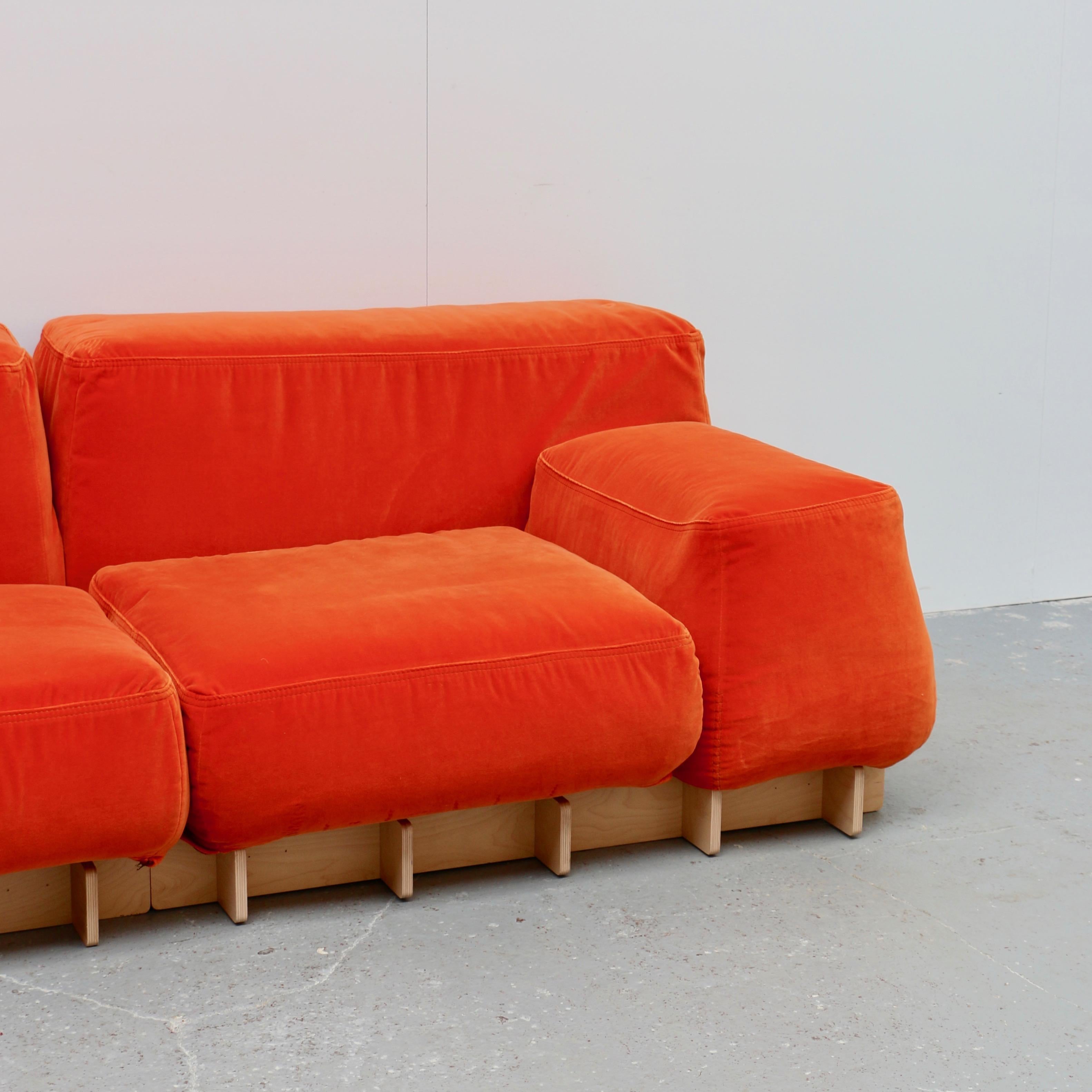Large Modular Sofa in Orange Velvet, Italy, 2000s For Sale 2