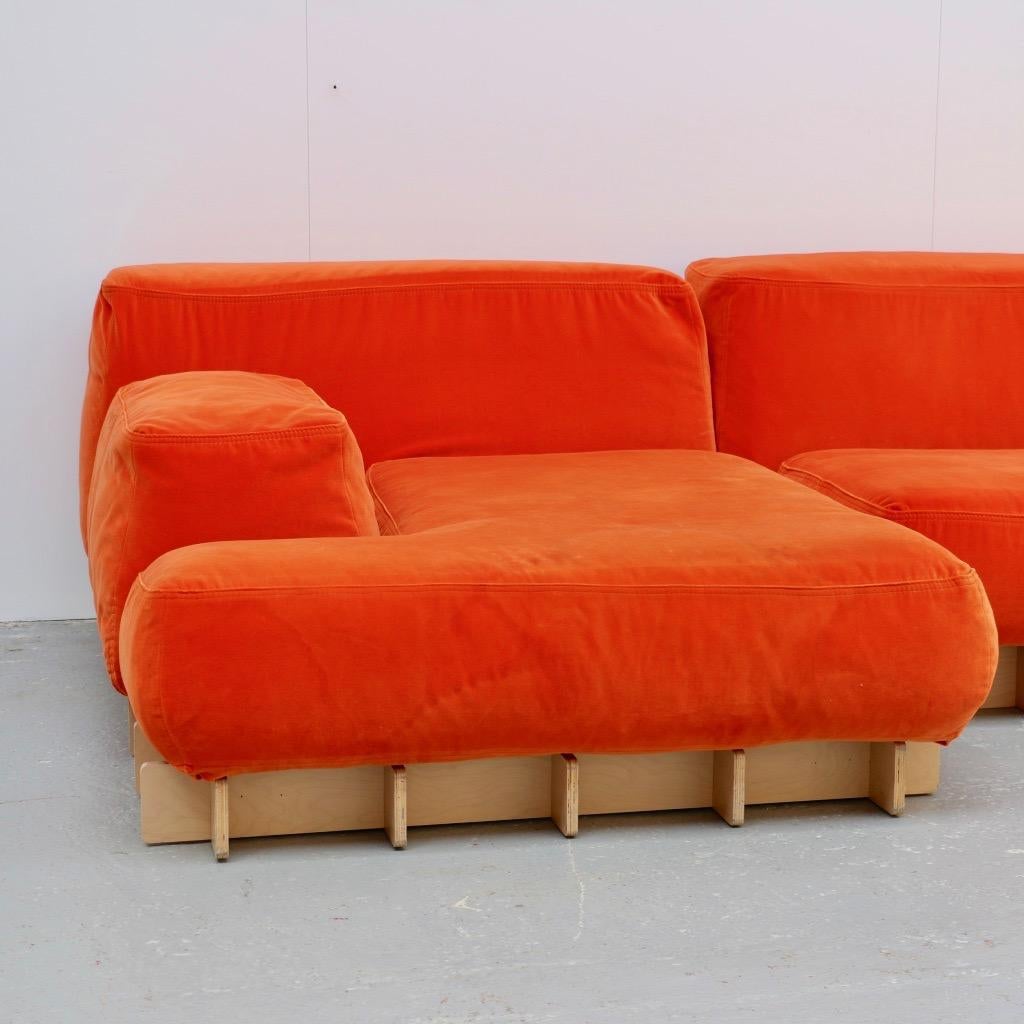 Large Modular Sofa in Orange Velvet, Italy, 2000s For Sale 3