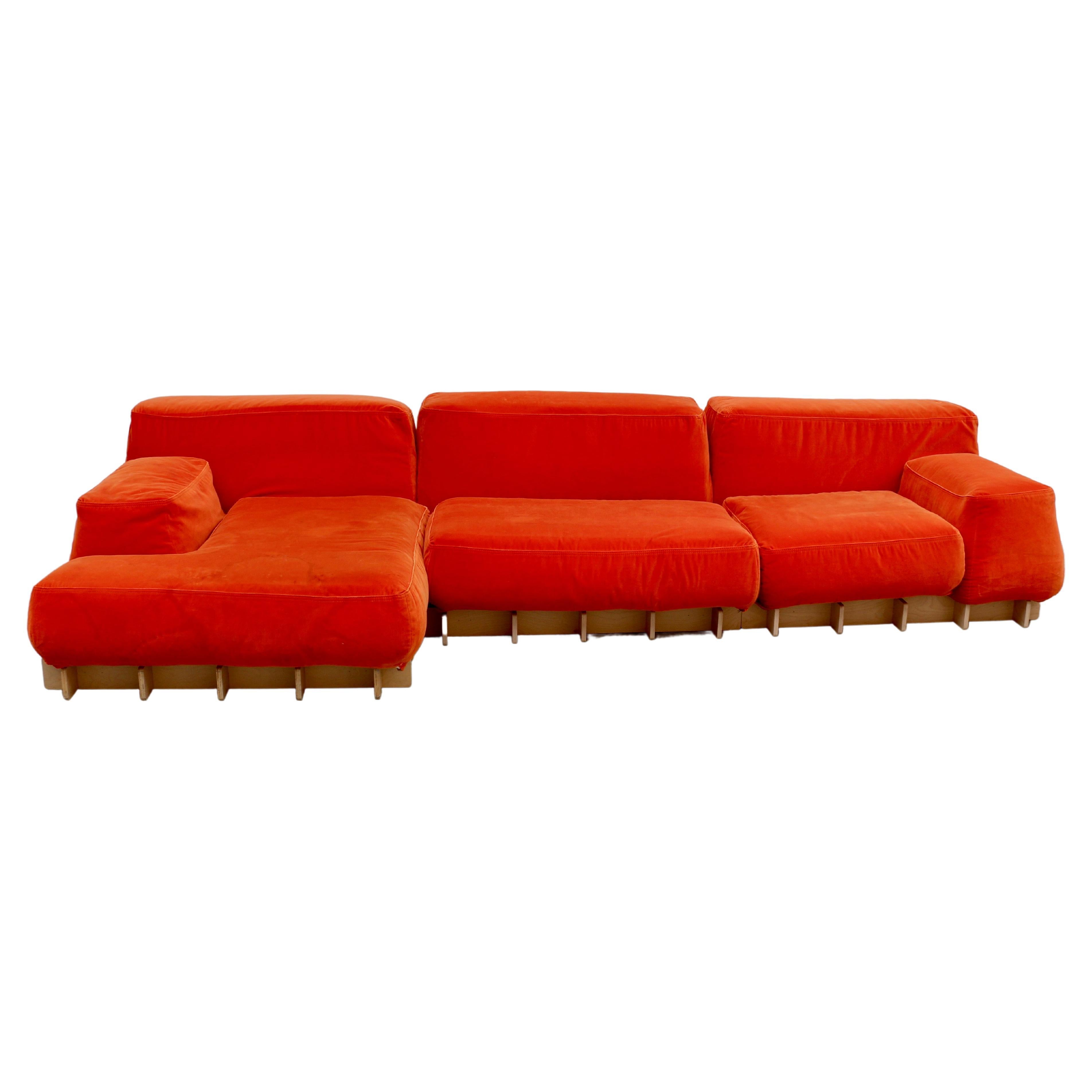 Large Modular Sofa in Orange Velvet, Italy, 2000s For Sale