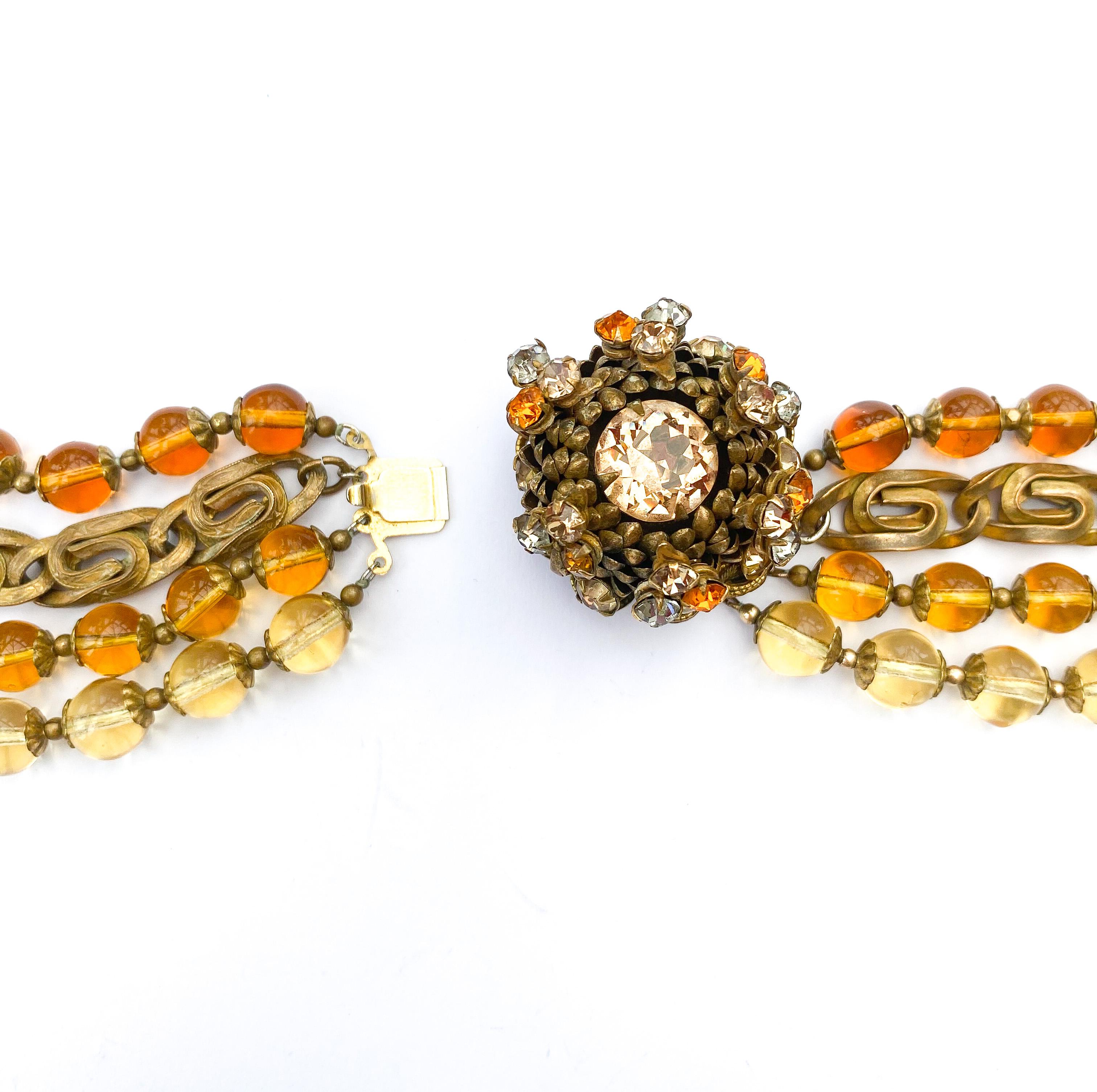 A large multi row necklace of topaz glass beads, Miriam Haskell, USA, 1960s 8
