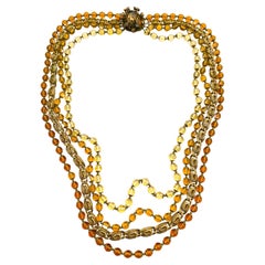A large multi row necklace of topaz glass beads, Miriam Haskell, USA, 1960s