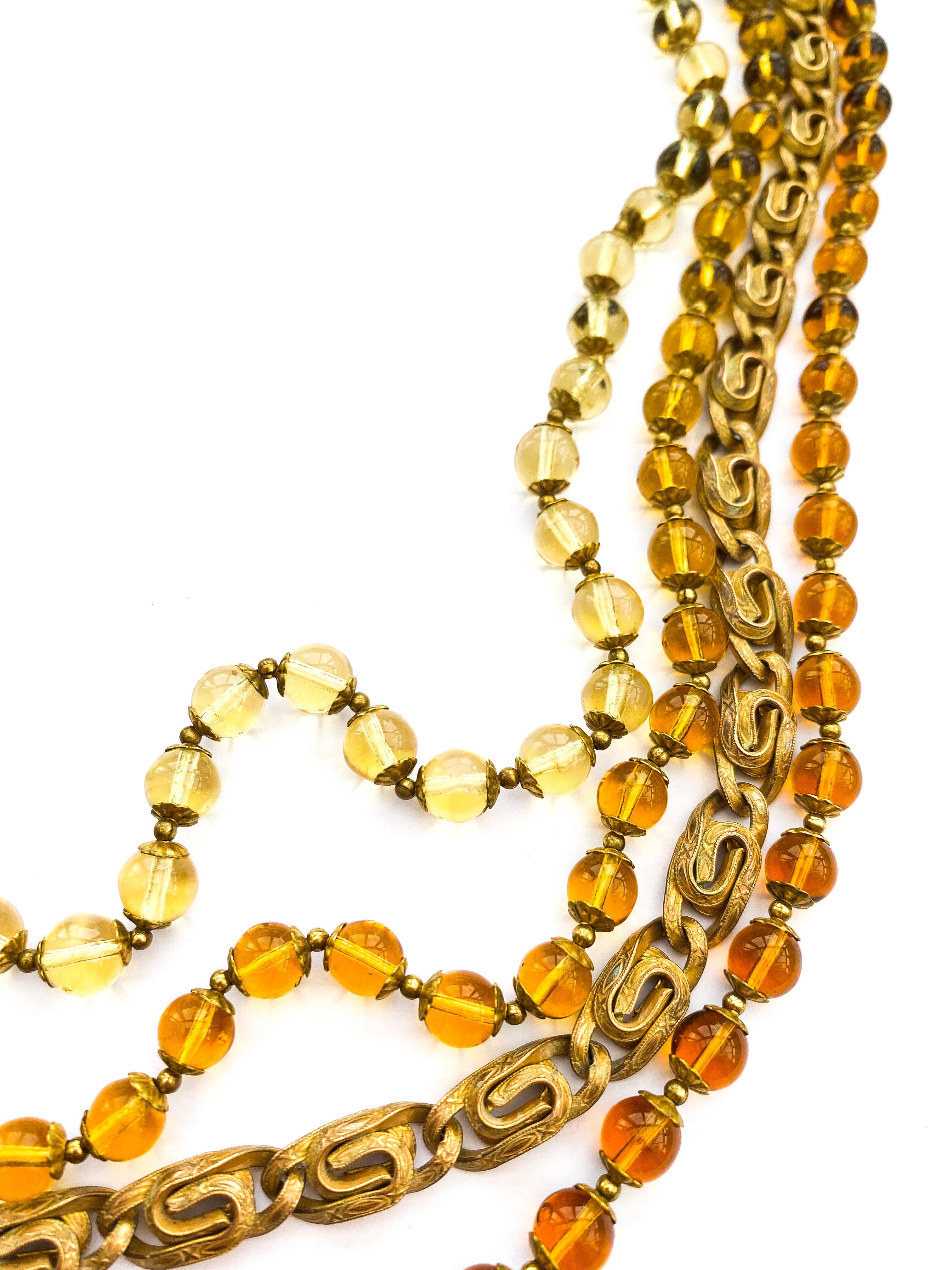 Women's A large multi row necklace of topaz glass beads, Miriam Haskell, USA, 1960s For Sale