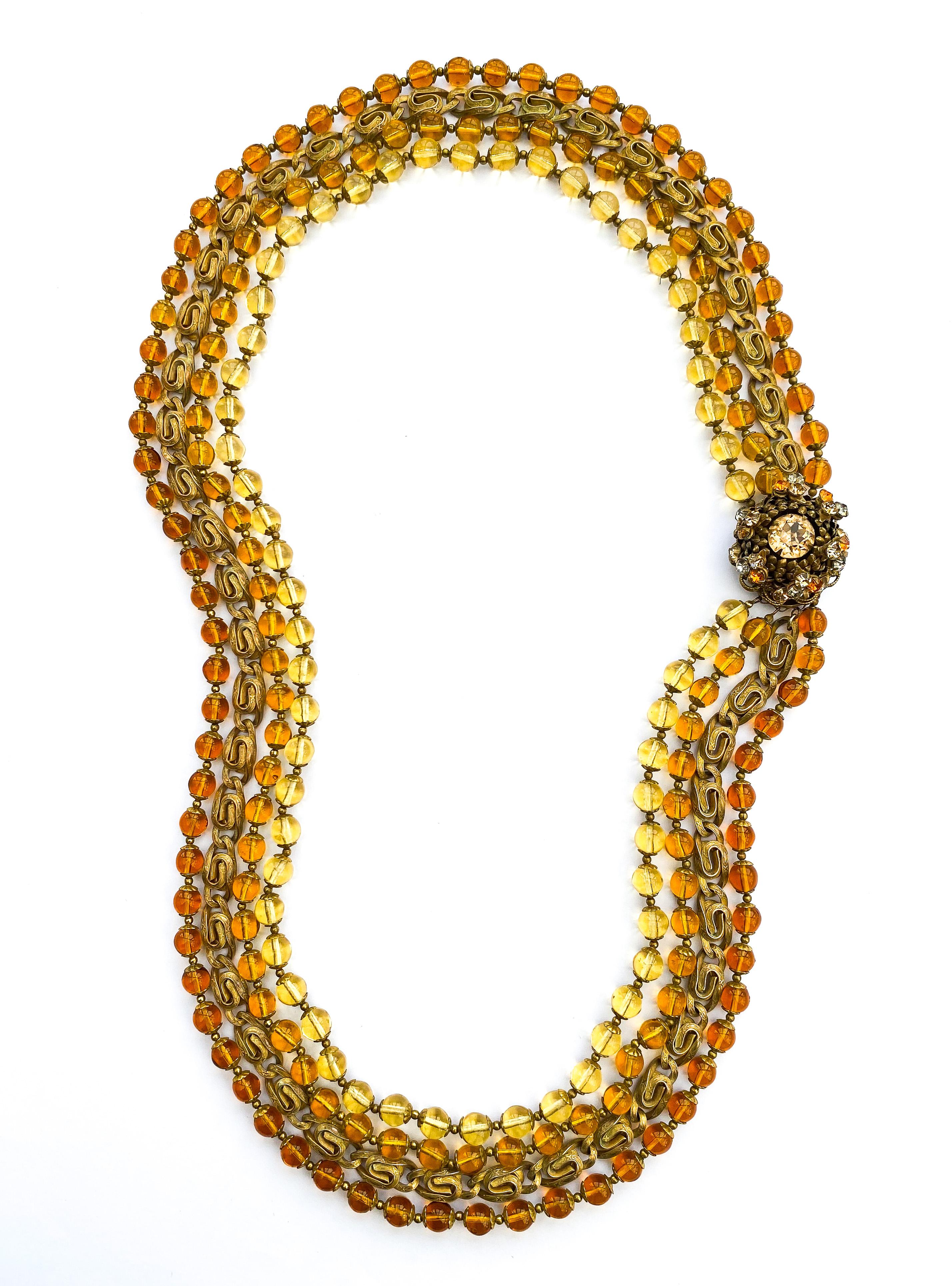 A large multi row necklace of topaz glass beads, Miriam Haskell, USA, 1960s For Sale 2