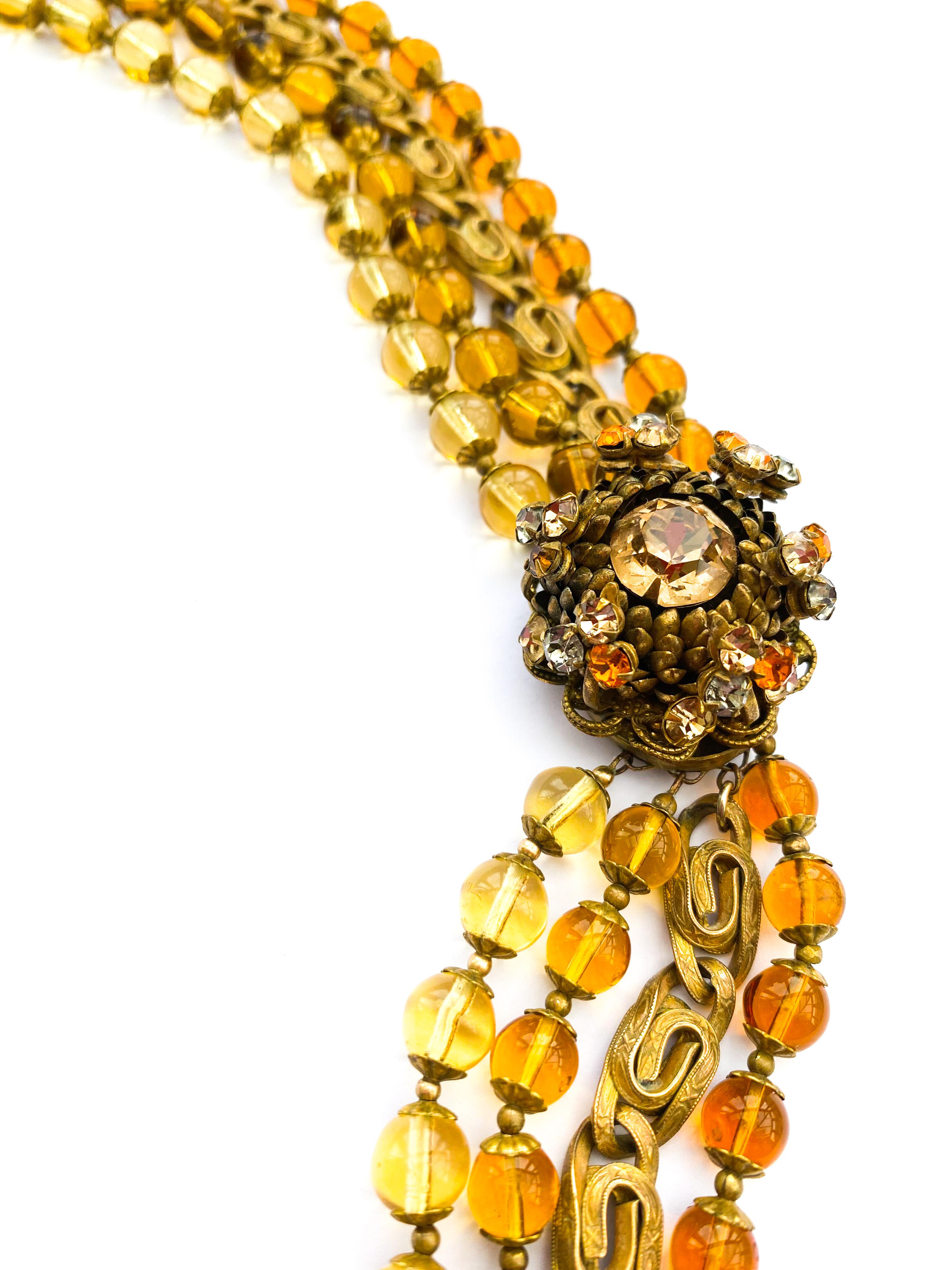 A large multi row necklace of topaz glass beads, Miriam Haskell, USA, 1960s 3