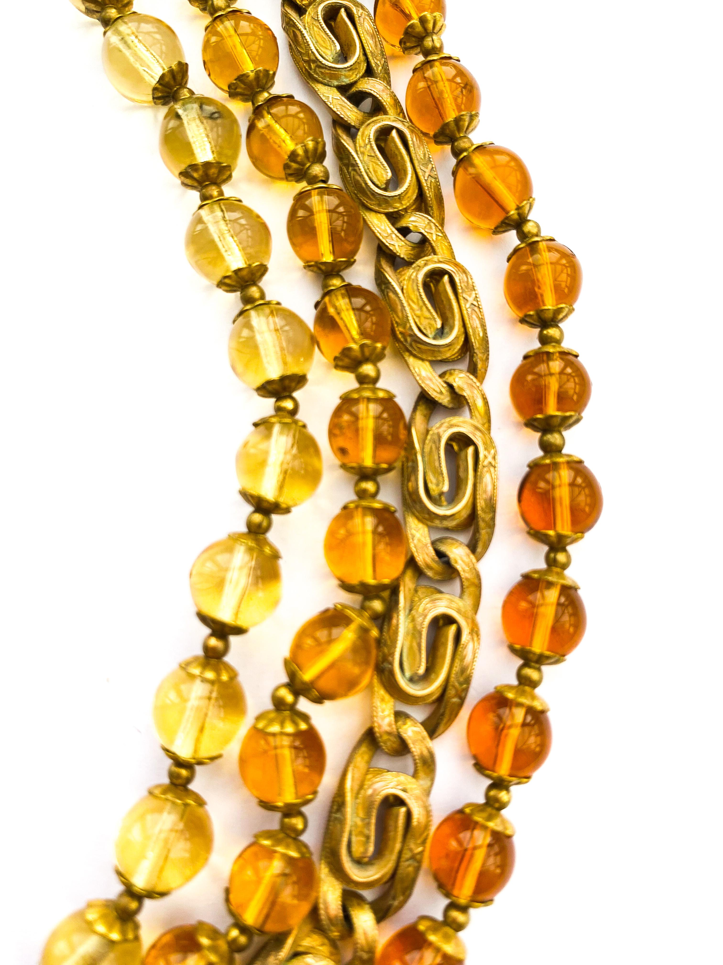 A large multi row necklace of topaz glass beads, Miriam Haskell, USA, 1960s 5