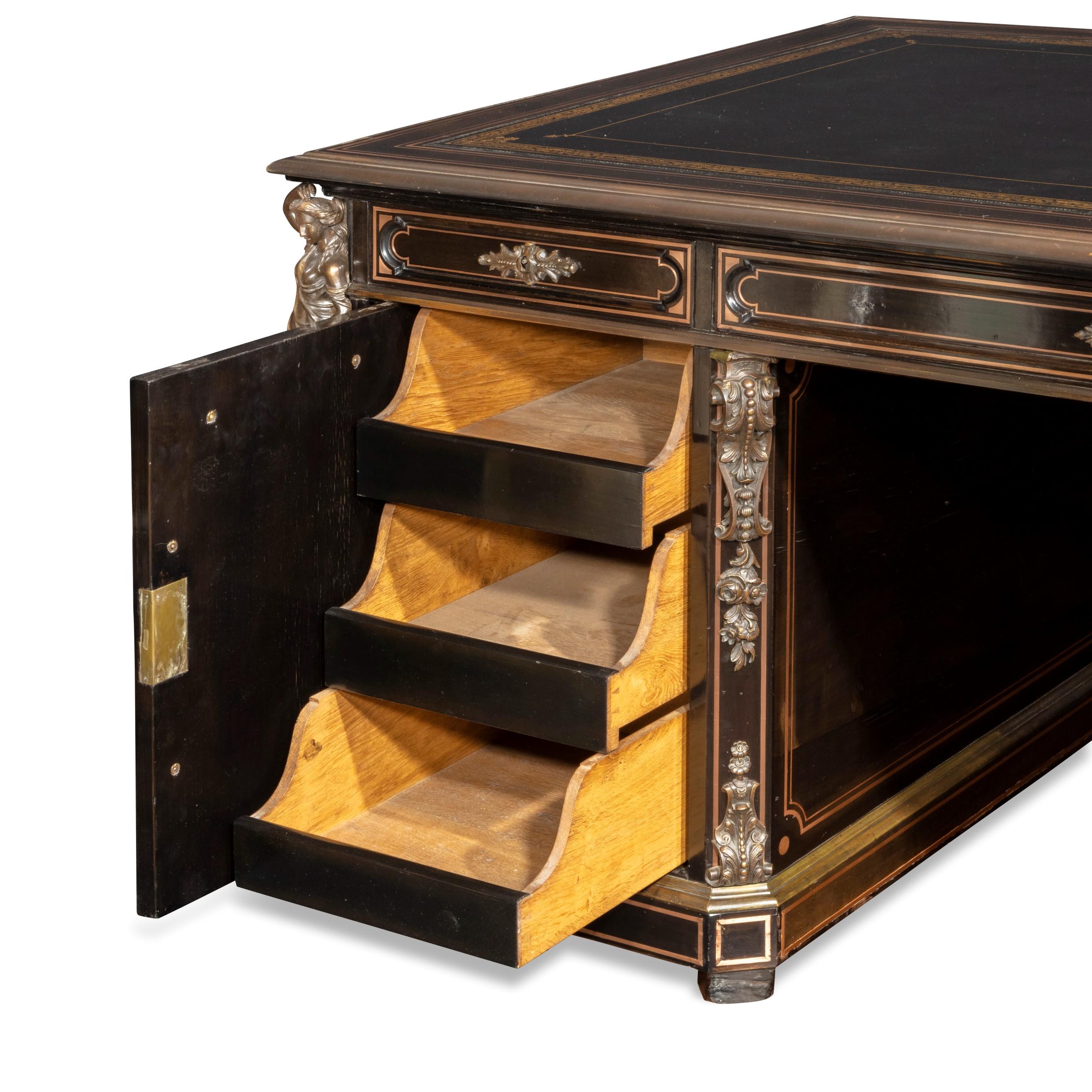 Large Napoleon III Ebonized Partners’ Desk, circa 1860 For Sale 8