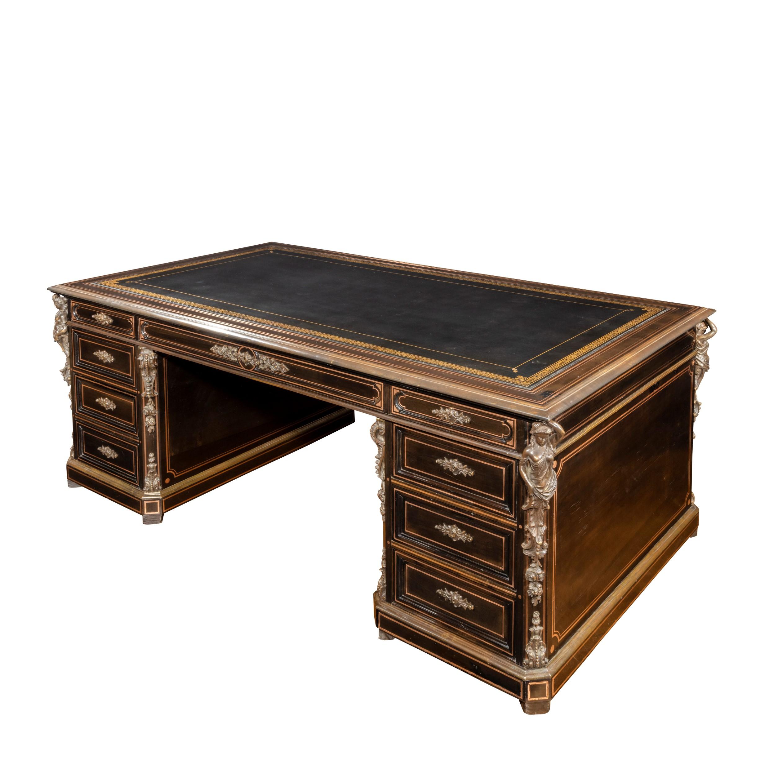 Ebony Large Napoleon III Ebonized Partners’ Desk, circa 1860 For Sale