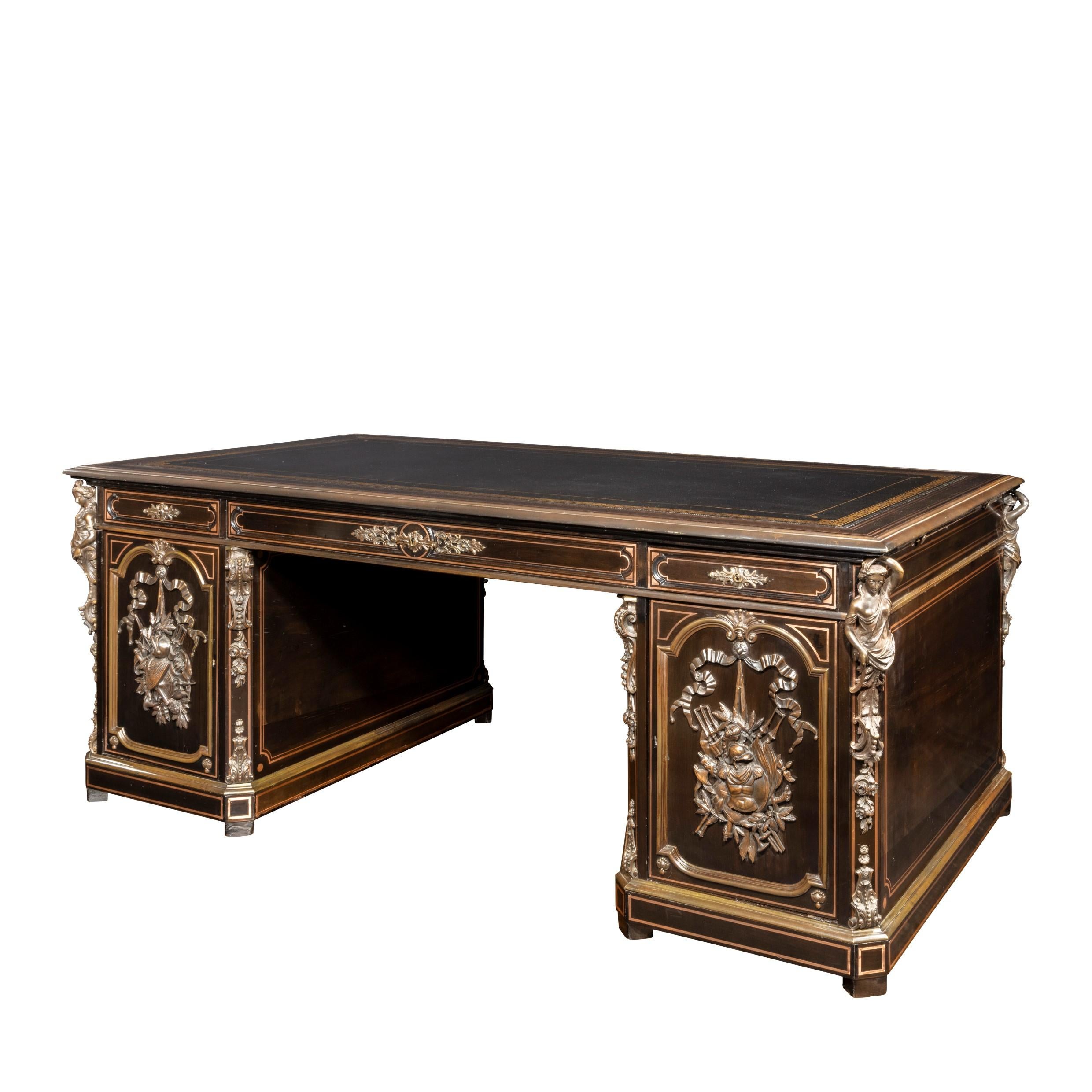 Large Napoleon III Ebonized Partners’ Desk, circa 1860 For Sale 1