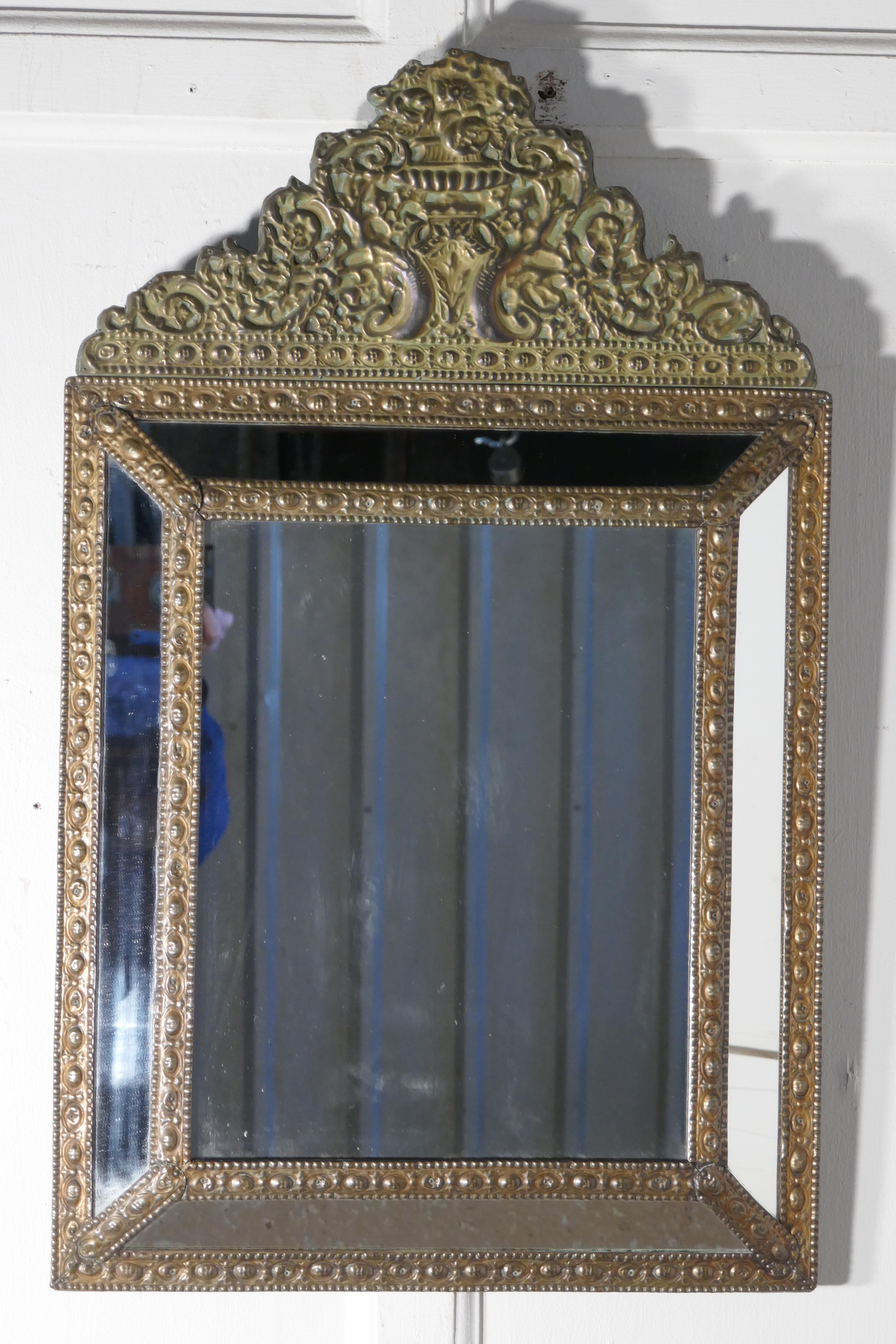Large Napoleon III French Brass Cushion Mirror In Good Condition In Chillerton, Isle of Wight