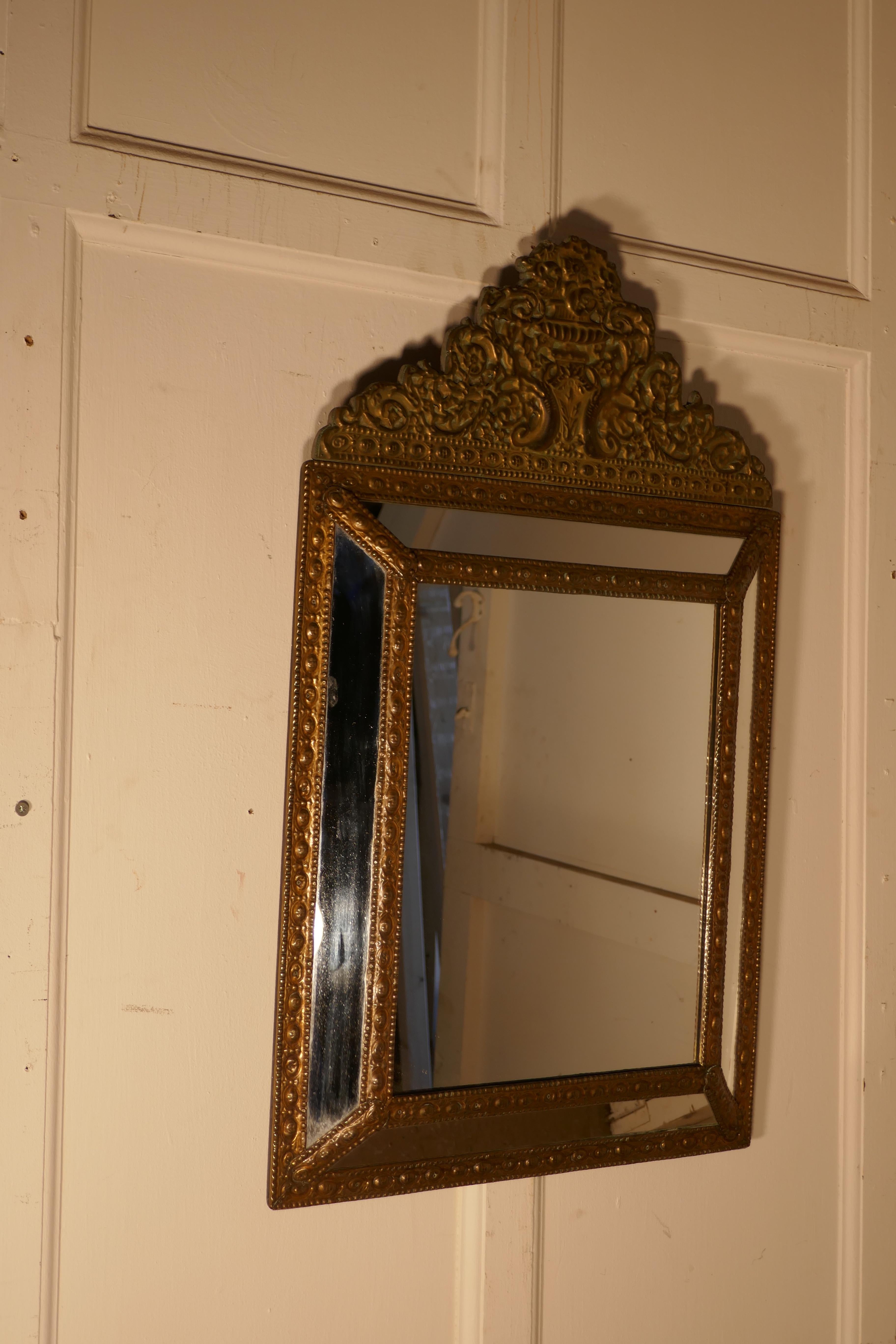 19th Century Large Napoleon III French Brass Cushion Mirror