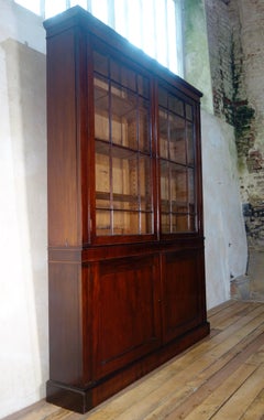 Large Narrow, Thin Georgian 18th Century Mahogany Glazed Bookcase Library