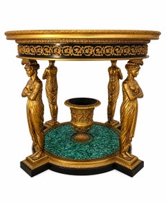 A Large Neo Classical Style Gilt Bronze & Vivid Green Malachite Center Table