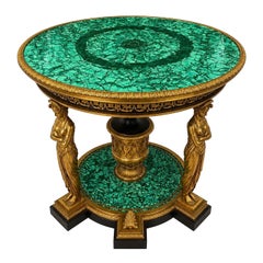 A Large Neo Classical Style Gilt Bronze & Vivid Green Malachite Center Table